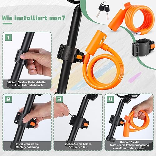 Miniatura 5 de Candado de bicicleta con revestimiento antiarañazos de PVC, bloqueo de cable de bicicleta con soporte de montaje, cable de bloqueo de bicicleta