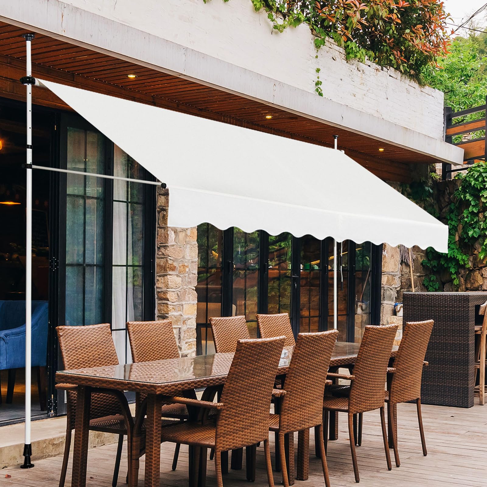 FANTASK Store de Balcon réglable en Hauteur - 300 cm de Large - avec manivelle - sans perçage - Résistant aux UV - Imperméable - Beige