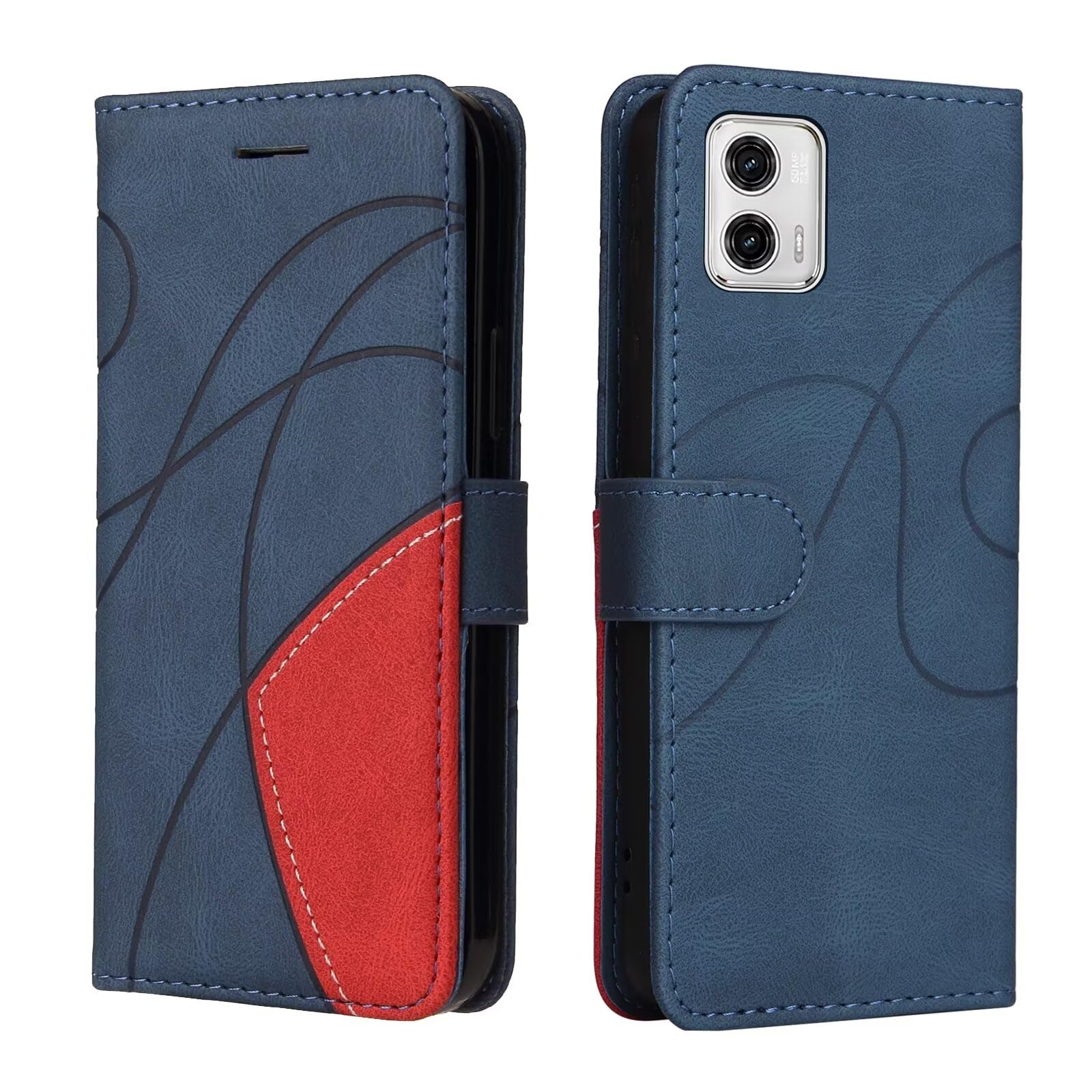 Motorola Moto E14 / Moto G04 / Moto G24 Case Protective Geometric Wallet Phone Case PU Leather Cover with Magnetic Closure Kickstand Bookstyle Folding Stand Silicone Bumper Card Holder Pouch Blue
