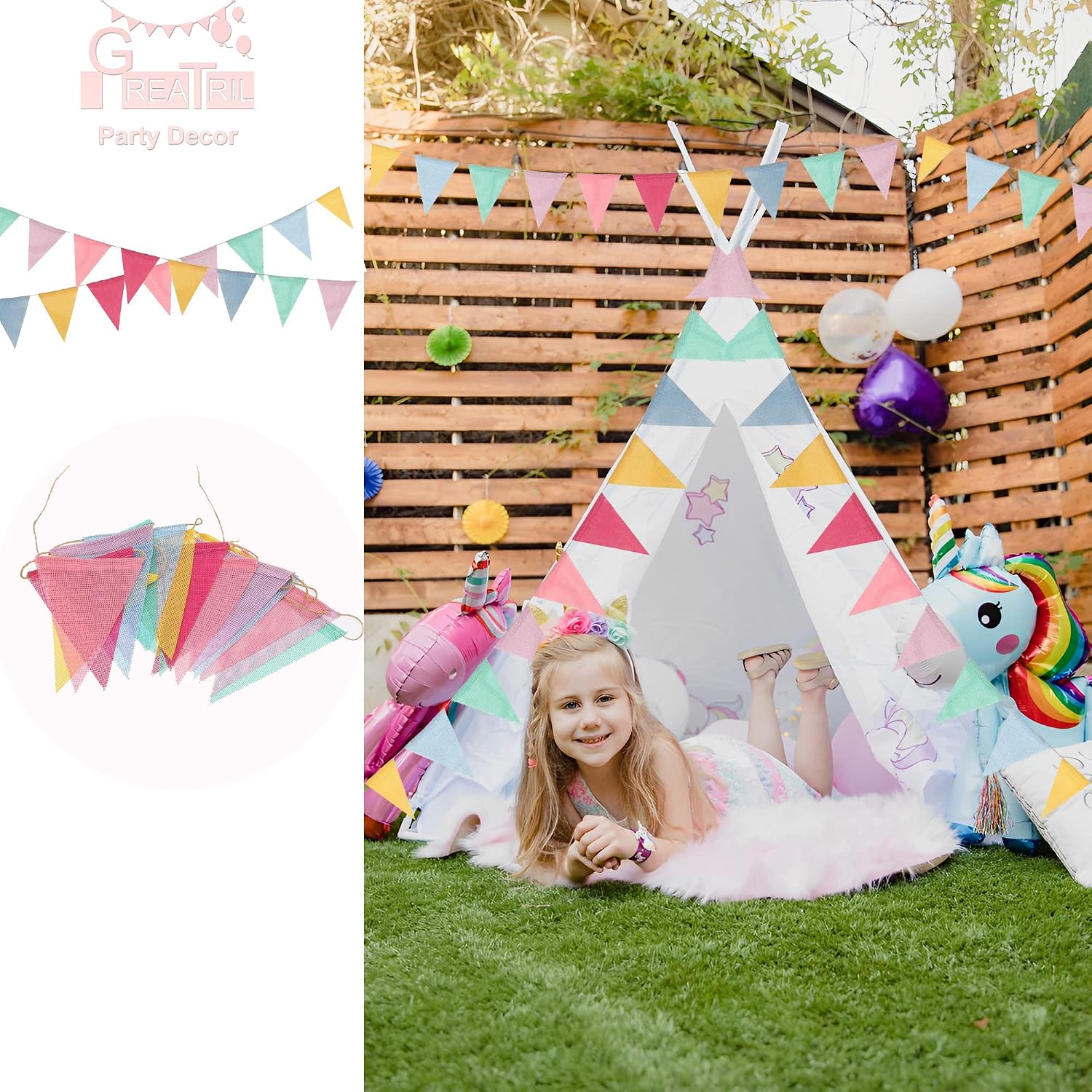 Bunting Fabric Pastel Rainbow - Image 4