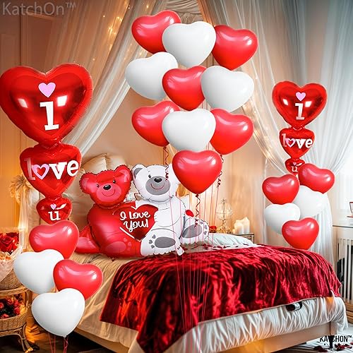 Miniatura 6 de KatchOn, Juego de globos de oso de peluche grande, 40 pulgadas, paquete de 23, paquete de 2000 pétalos de rosa roja, globos con texto en inglés "I