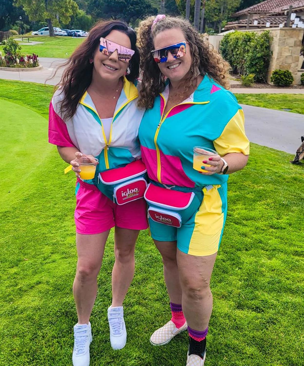 UOUA Women's 80s Color Block Outfits 2 Piece Tracksuit 90s Party Costume Summer Zip Up Windbreaker & Short Sets - Image 5