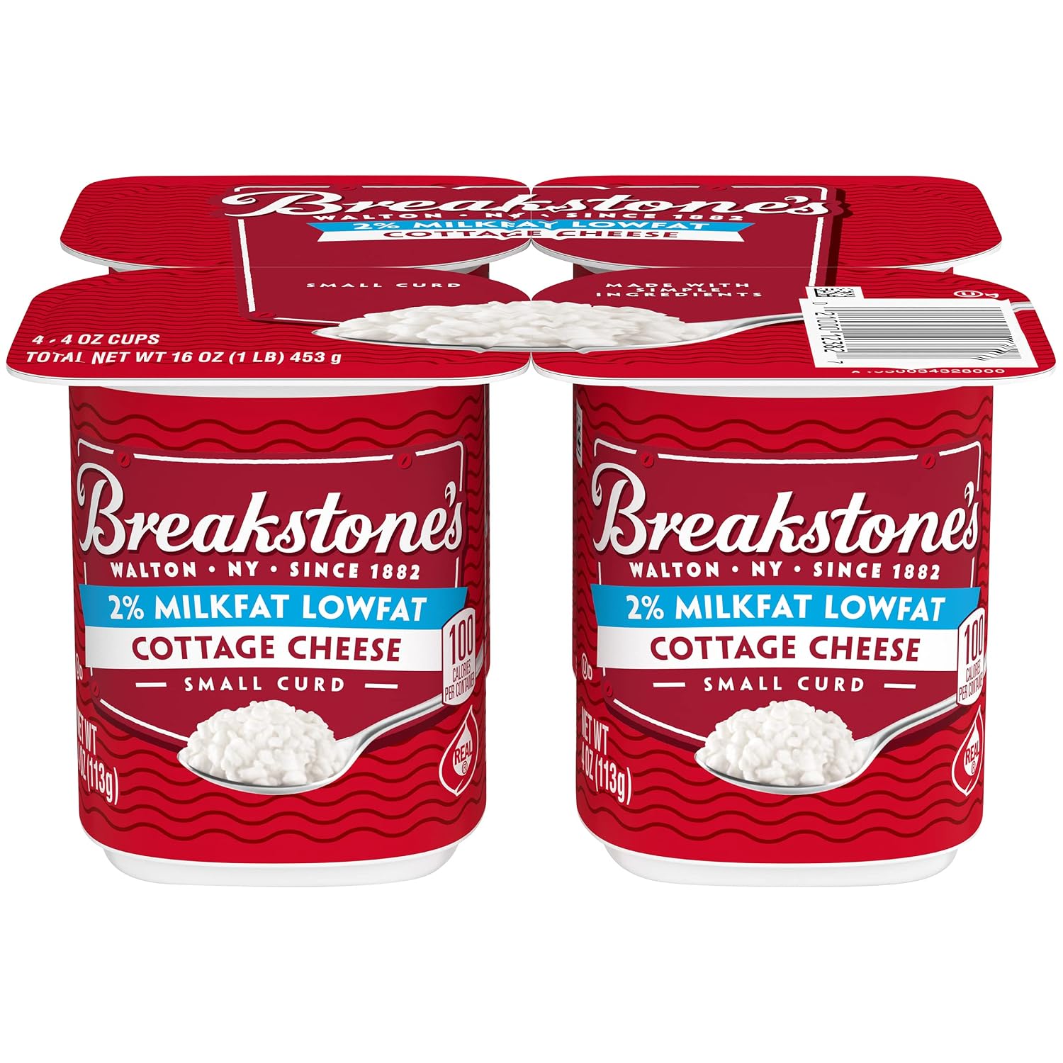 Breakstone's Lowfat Small Curd Cottage Cheese with 2% Milkfat (4 ct Pack, 4 oz Cups)