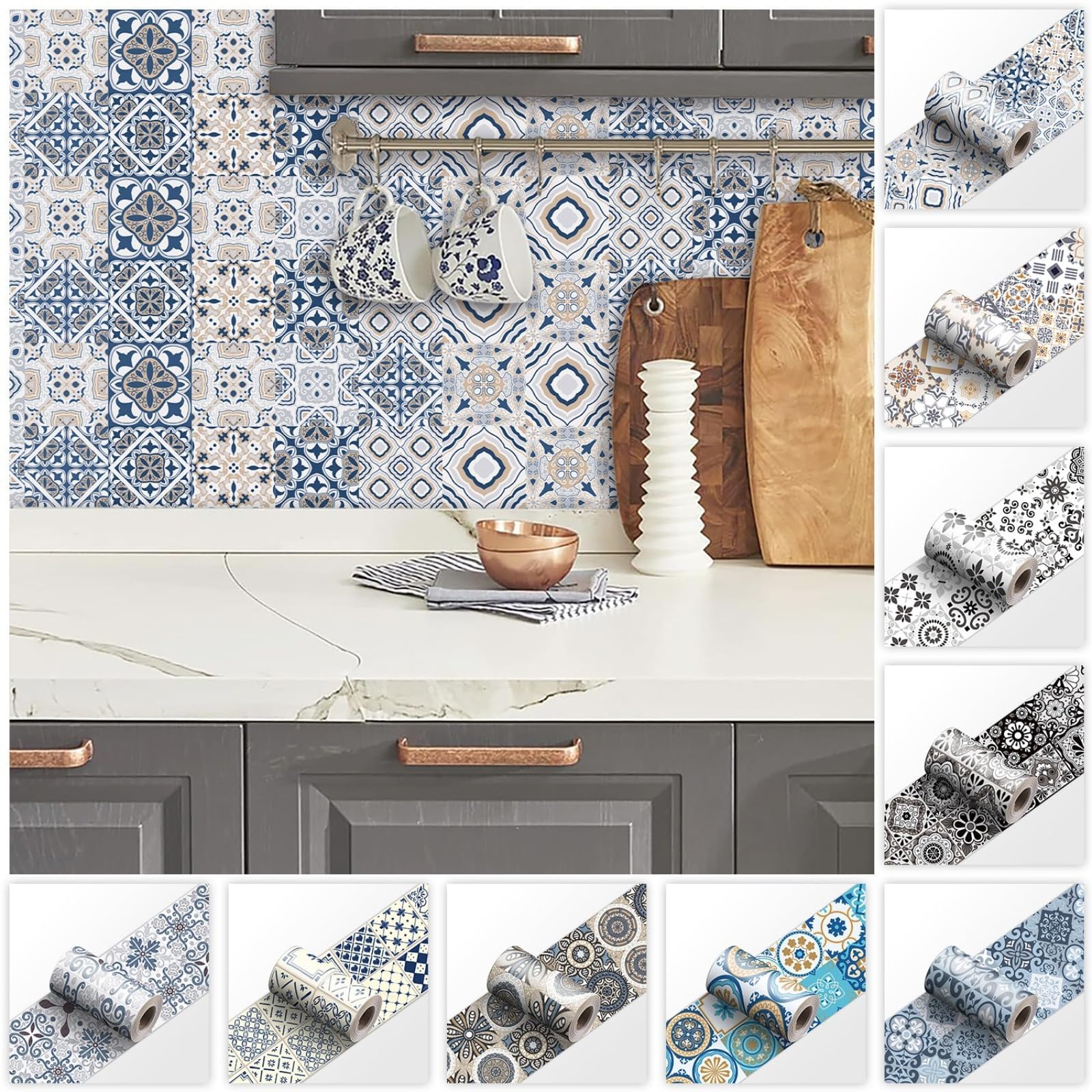 Genérico Cenefa Adhesiva de PVC para Pared - 20cm X 240cm, Papel Tapiz Autoadhesivo Impermeable y Extraíble para Cocina, Baño, Salón y Dormitorio