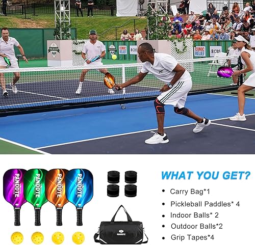 Miniatura 7 de Paletas de pickleball, juego de 4 paletas de pickleball de grafito, juego de pickleball con 4 bolas de pickleball, 4 agarres de repuesto y bolsa,