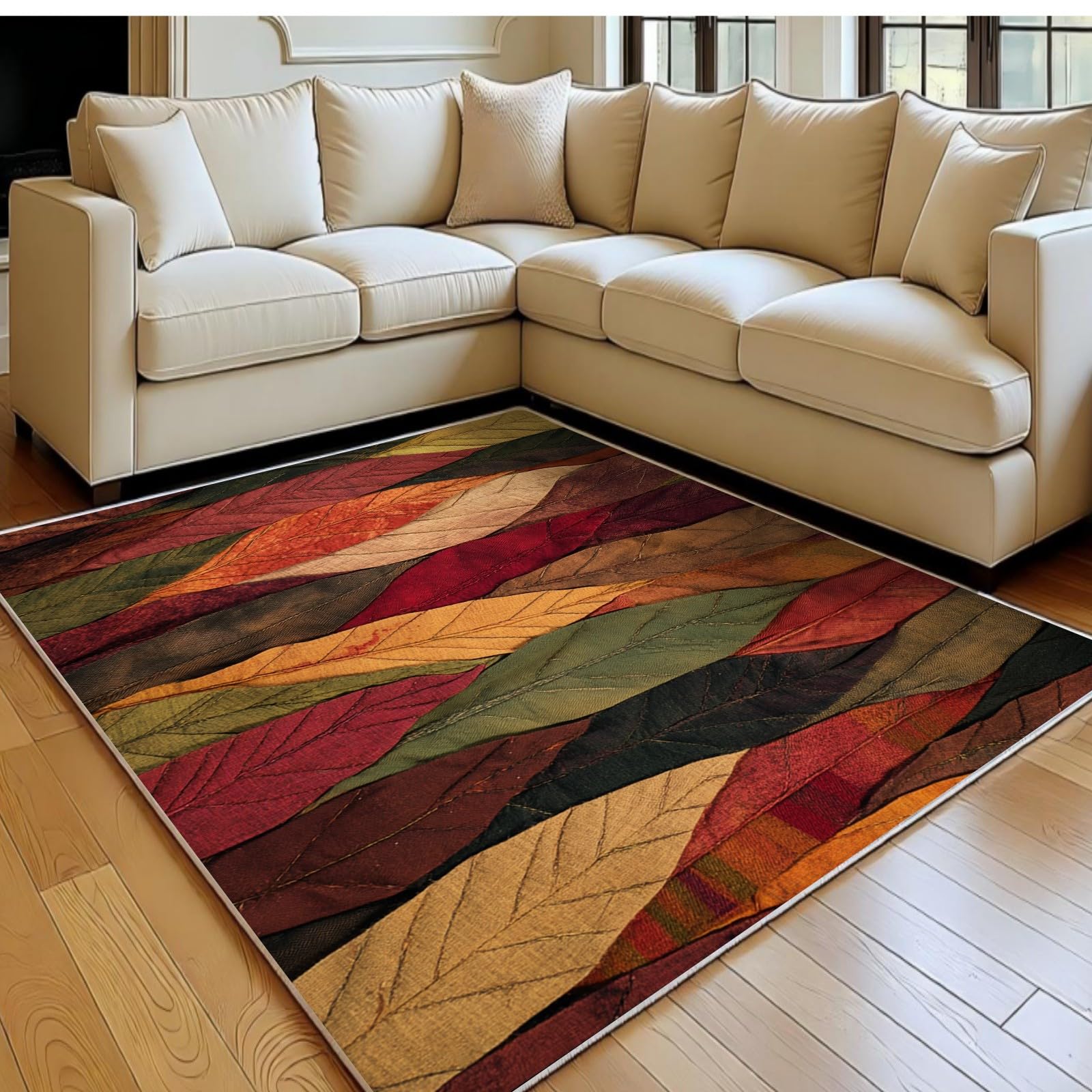 Tapis flanelle douce 180 x 270 cm au design 3D feuilles abstraites cramoisi pour salon élégant