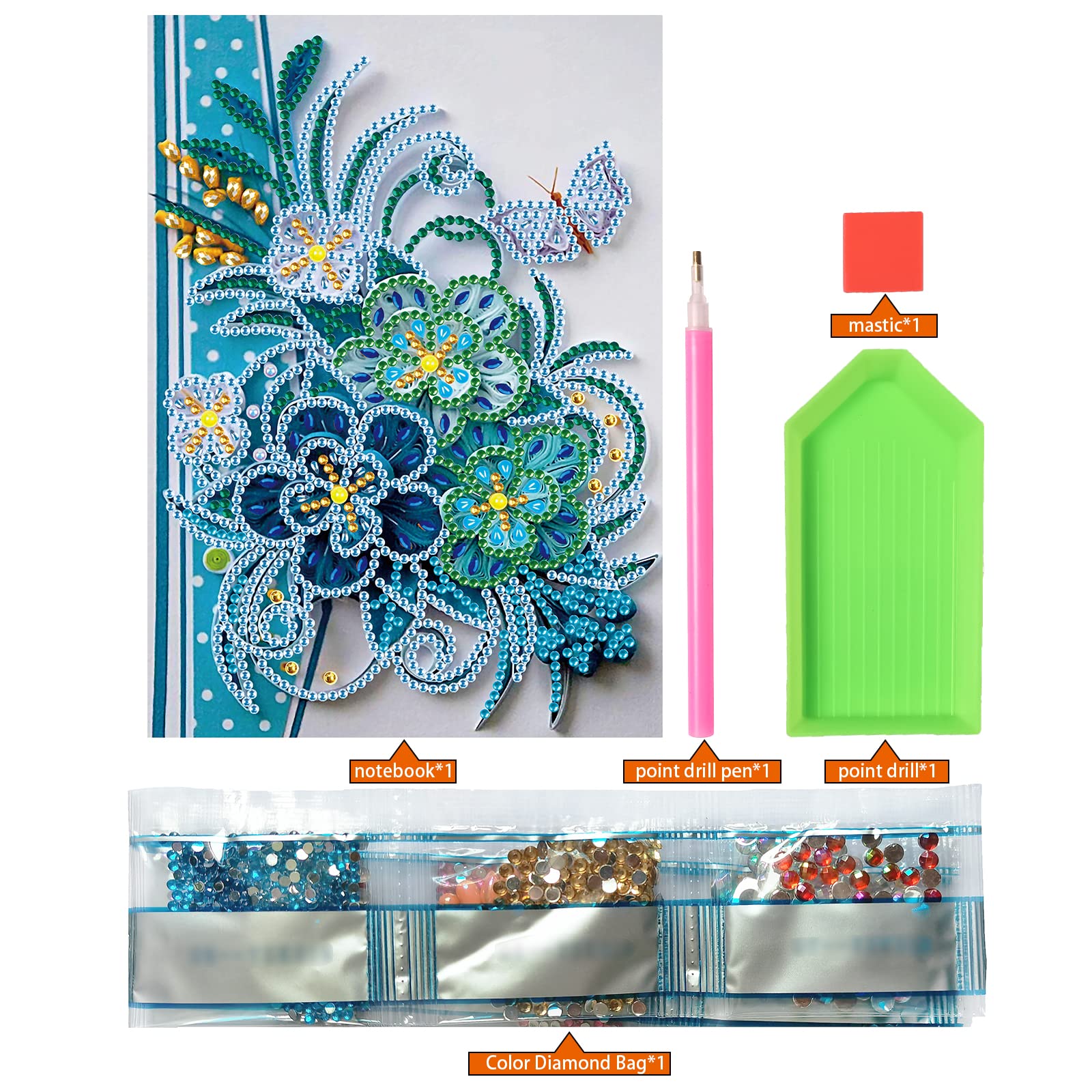 Diamond Painting Notebook A5 Diamond Painting Journal Book Diamond Craft Set Adult Flowers Blue Secret Diary Girls Sketchbook A5 Painting by Numbers Kids Leisure Book Crystal Art Notebooks for Adults - Image 4