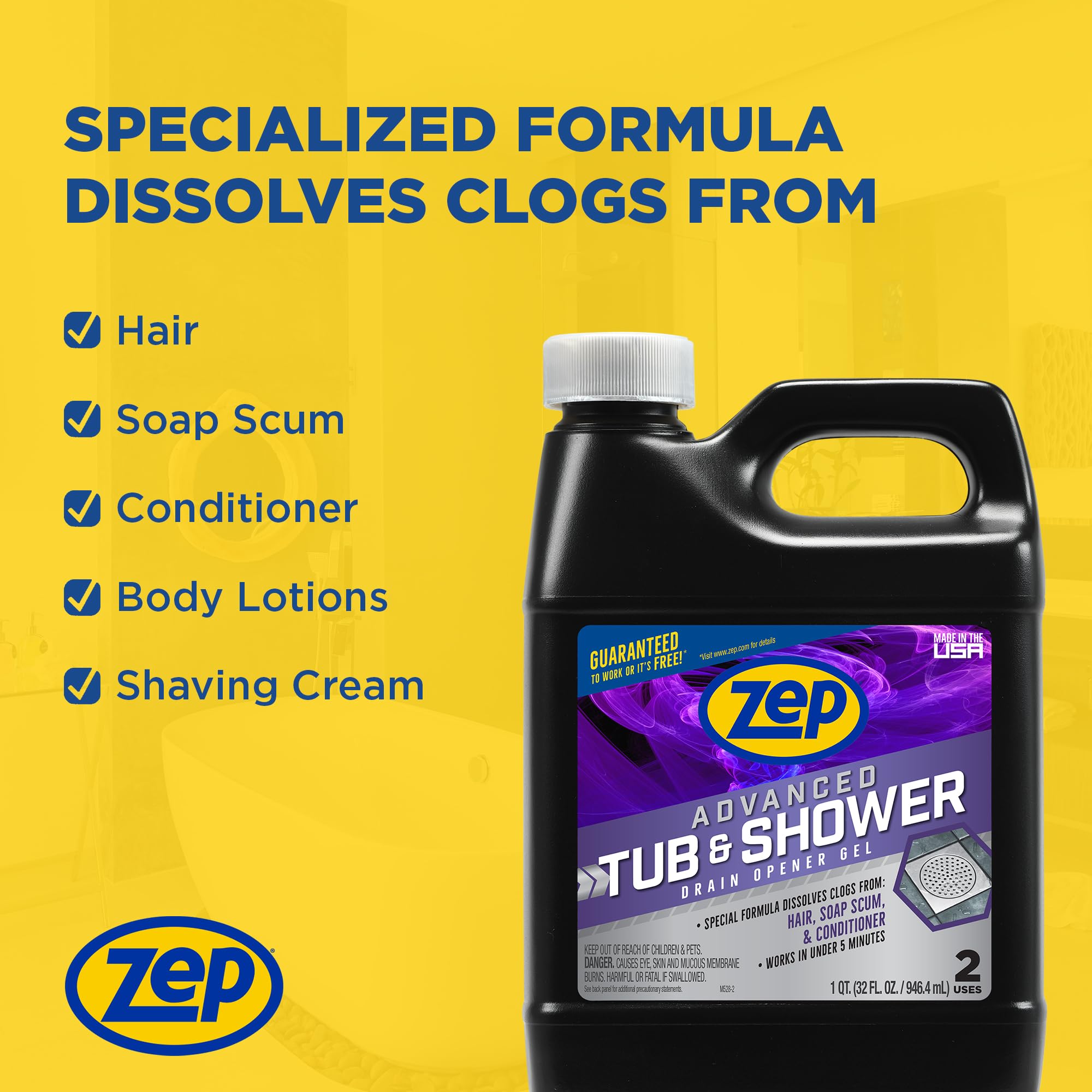 Amazon.com: Zep Advanced Tub and Shower Drain Opener Gel - 32 oz
