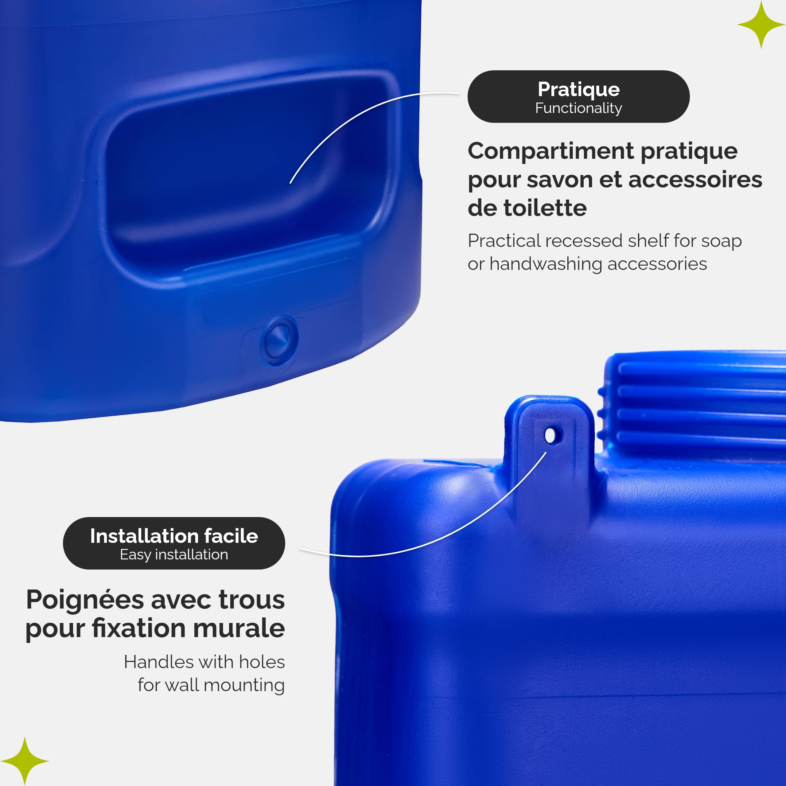 Jerrican Eau 20L avec Robinet sans BPA Alimentaire Etanche Camping Car Bleu