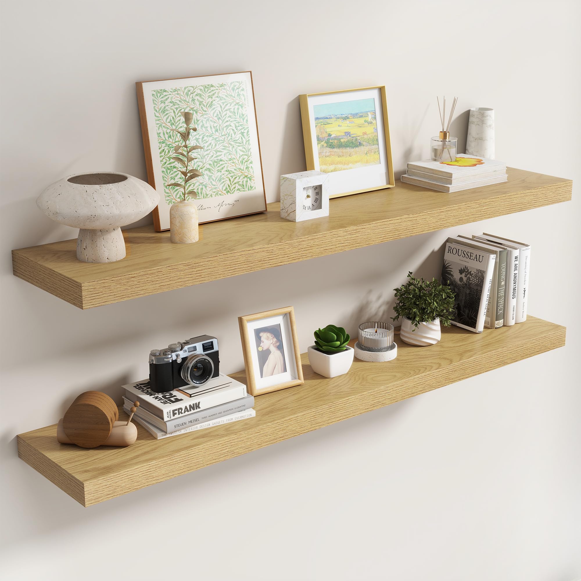 Dreamland 55 Inch Floating Shelves for Wall,8 Inch Deep Floating Shelves,55" W x 8" D Wall Shelves for Bedroom,Living Room, Kitchen,Bathroom,Oak Color,Set of 2