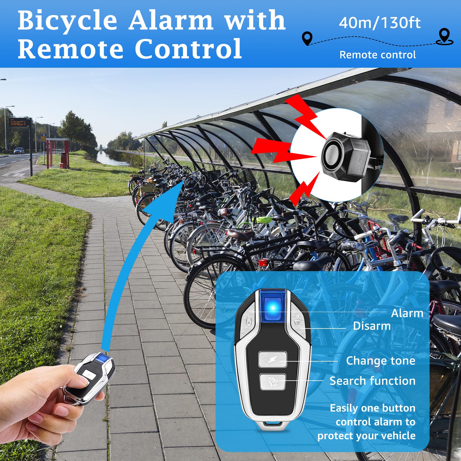 NineLeaf Wiederaufladbarer Fahrradalarm,Fahrradalarm mit Halterung