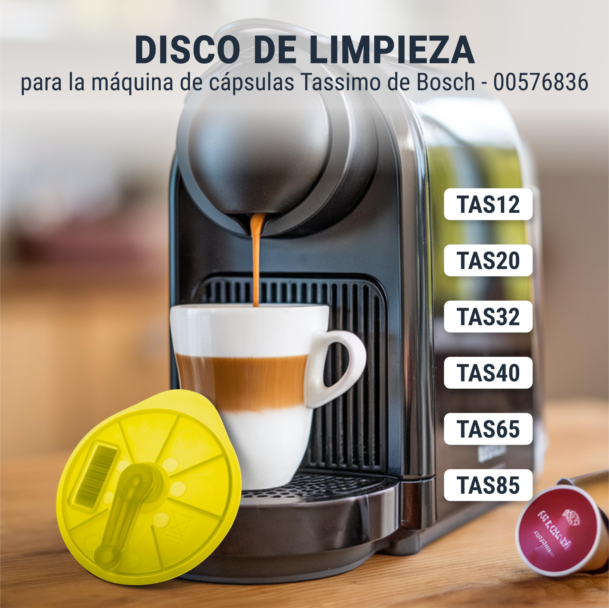 Disco de limpieza para Bosch 17001490 00576836 compatible con cafetera Tassimo T-Disc amarillo para limpieza compatible con TAS12, TAS20, TAS32, TAS40, TAS 42, TAS65, TAS85