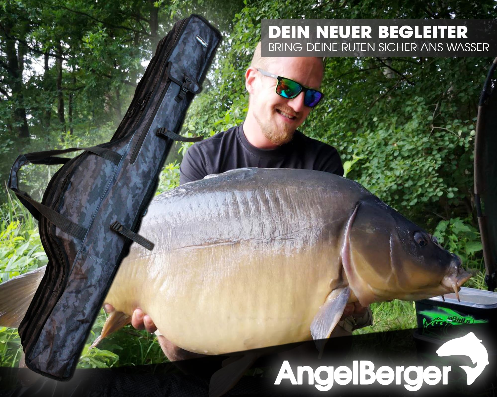 Angel-Berger Rutentasche Rutenfutteral viele Modelle Verschiedene Längen (3 Fächer 1.60m)