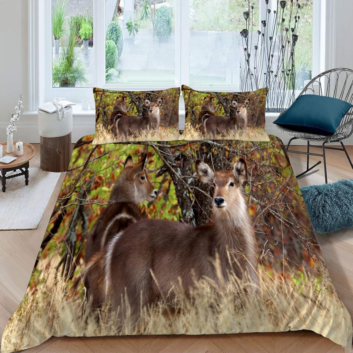Antelope King Size Duvet Cover Sets Wild Animals Bedding Set 3D Print Ultra Soft Breathable Microfiber Quilt Cover 220x230 cm with Zipper Closure und 2 Pillowcases for Bedroom Bed Decor B/131