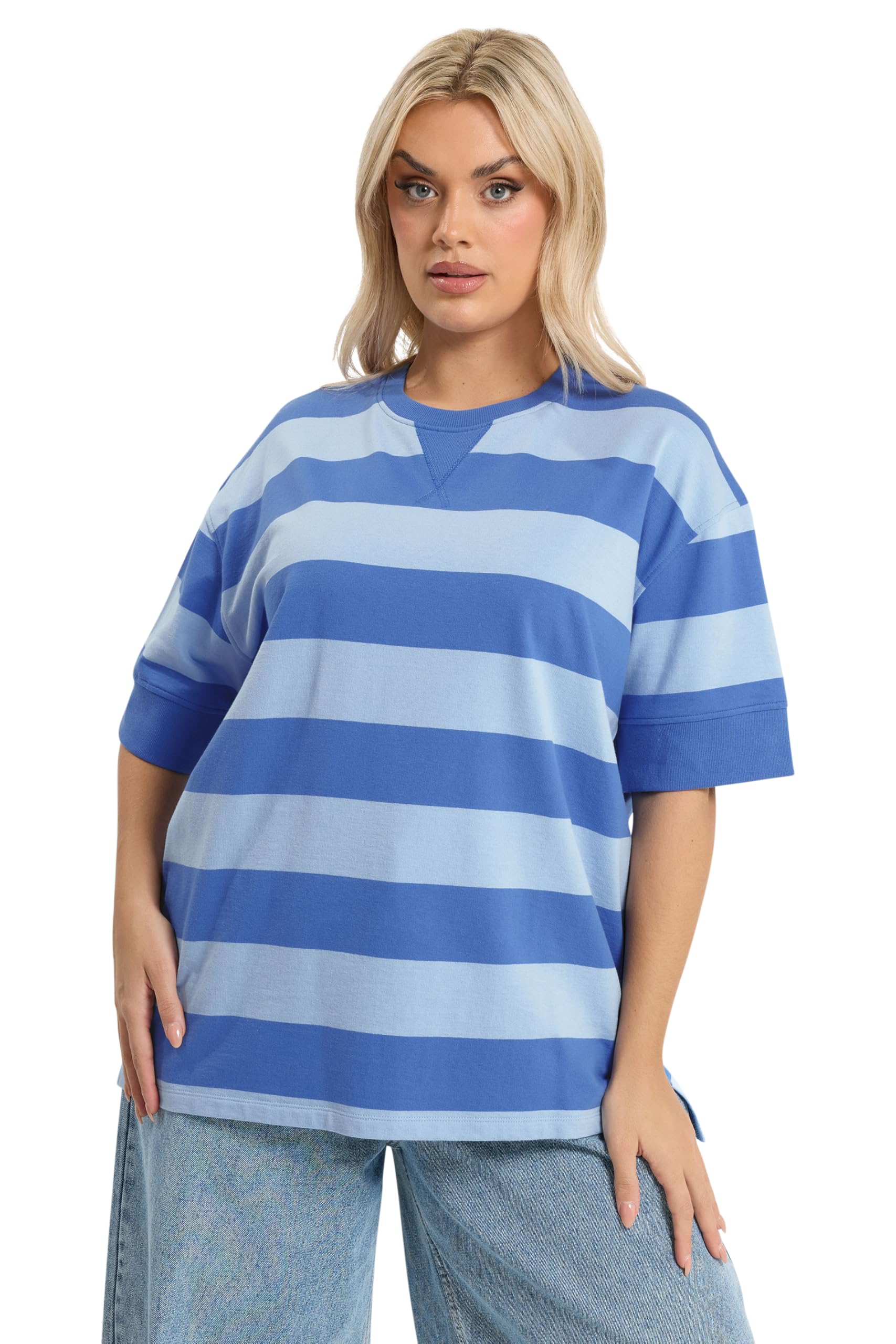 Yours Women's Stripe Heavyweight T-Shirt in Blue | Size: 20