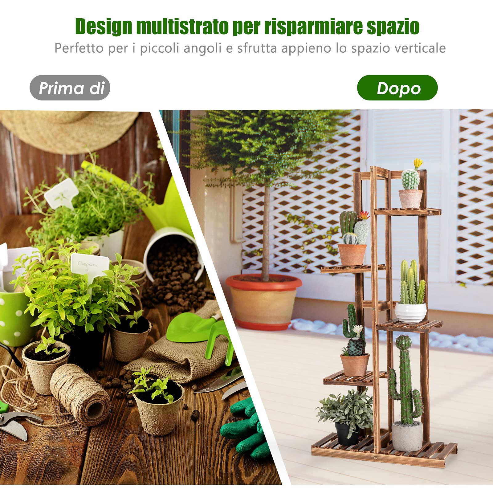 COSTWAY Scaffale per Piante da Interno ed Esterno, Porta Fiori di Legno a 5/6 Livelli, Porta Vasi per Giardino, Balcone e Soggiorno (5 livelli)
