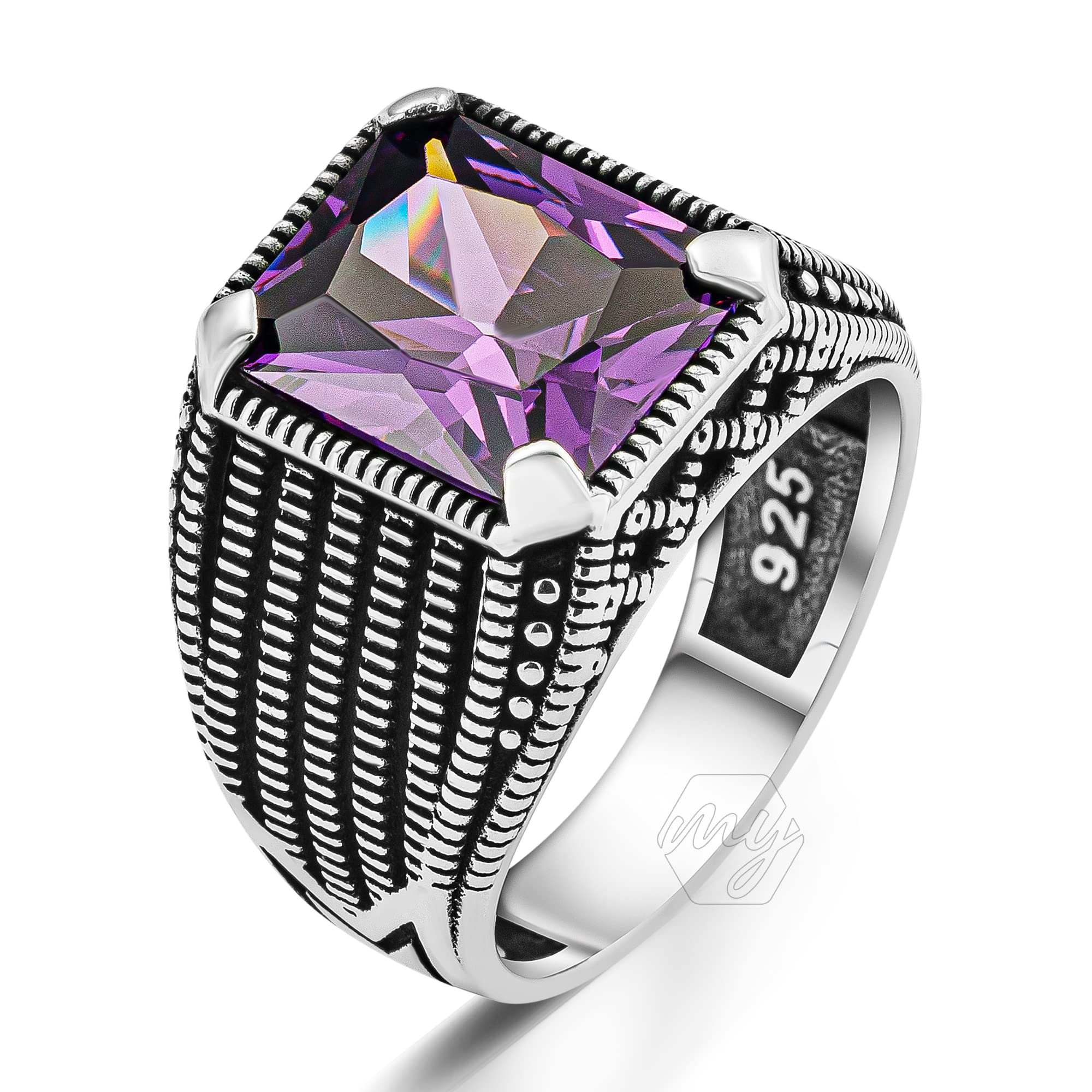 Herren-Ring aus 925er Sterlingsilber, Amethyst-Stein