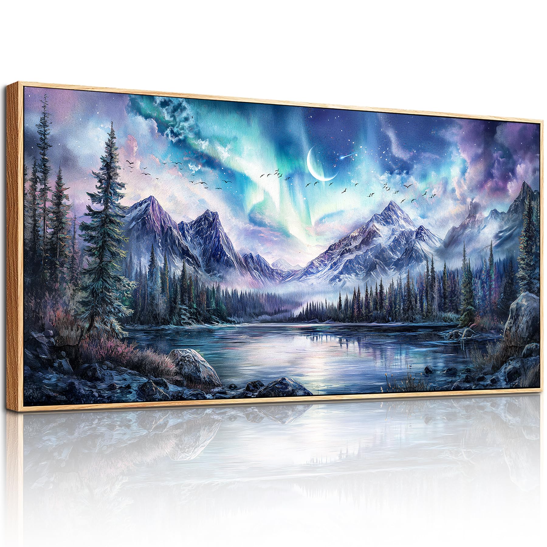 hyidecorart Wall Art for Living Room, 24"x47" Large Night Forest Modern Canvas Wall Prints, Framed Landscape Nature Wall Decoration for Bedroom Office Hallway