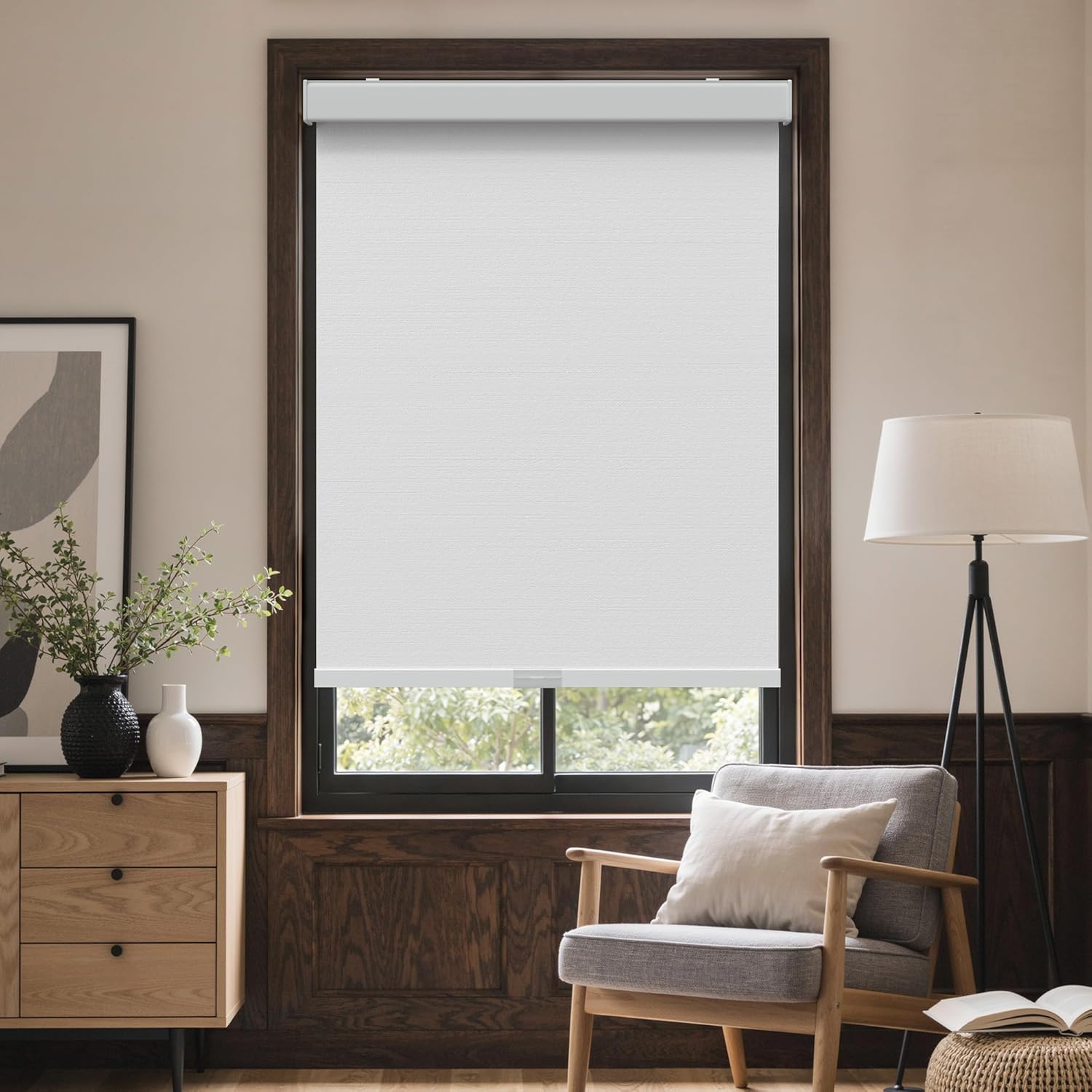 genimo 100% blackout roller window shades, window blinds cordless with thermal insulated, uv protection fabric, mini french door blinds for home, bedroom, office, white, 32" w x 72" h white?aluminum cover? 32"w x 72"h