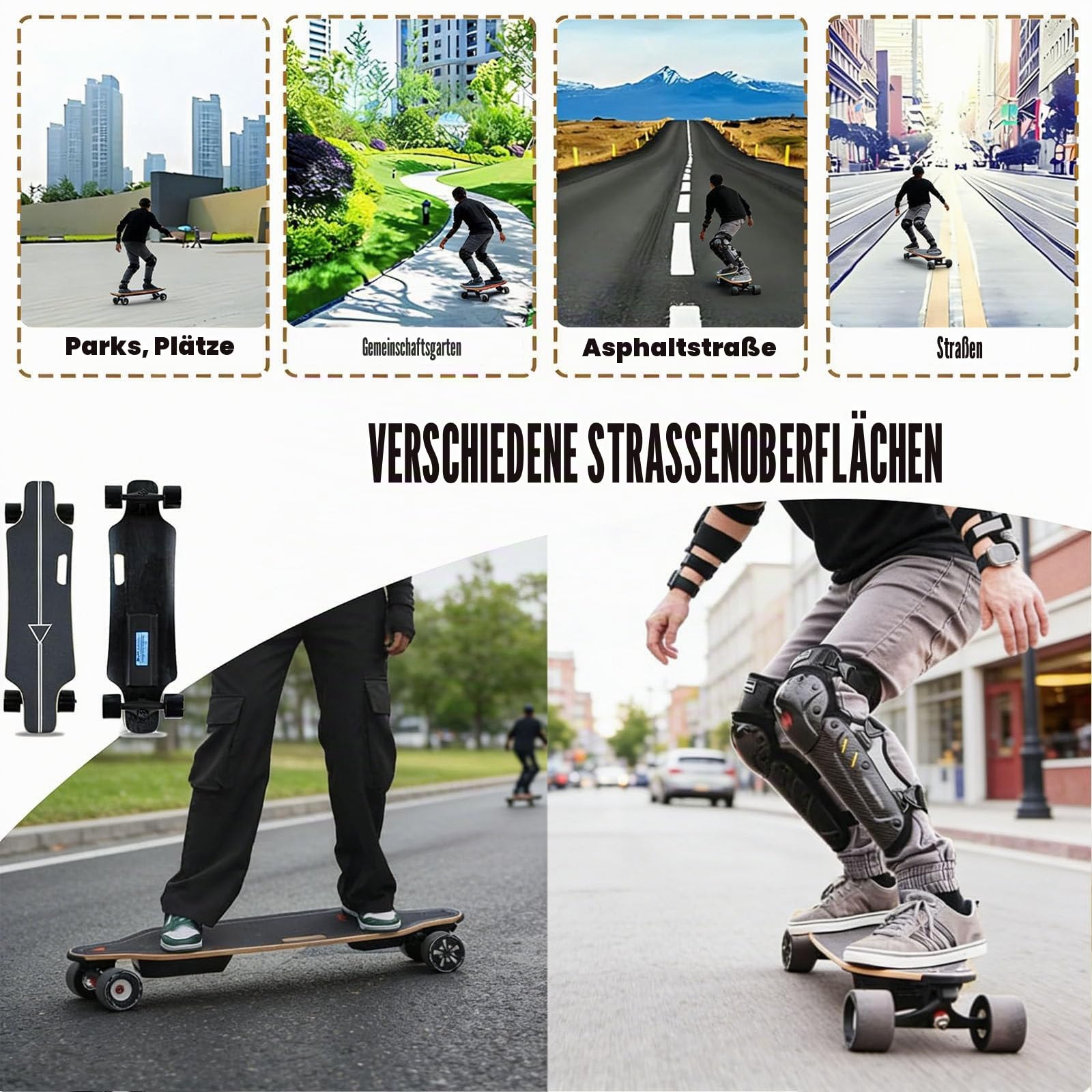 Elektro Skateboard Mit Fernbedienung, 350-W-Nabenmotor, 4 Geschwindigkeitsstufen Und 15 Km Reichweite, 90 Kg Tragkraft, Leichtes Longboard Für Anfänger Und Erwachsene