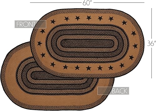 Miniatura 2 de VHC Brands Farmhouse Primitive - Alfombra ovalada de yute negro, borde de estrellas con almohadilla de 36 x 60 pulgadas