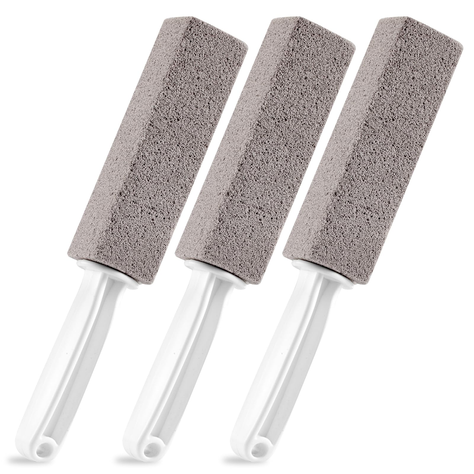 3 Pack Pumice Stone for Toilet Bowl Cleaning with Handle, Scouring Stick Remove Toilet Bowl Hard Water Rings, Calcium Buildup and Rust for Cleaning Toilet, Bathroom, Kitchen Sink, Grill (Gray)