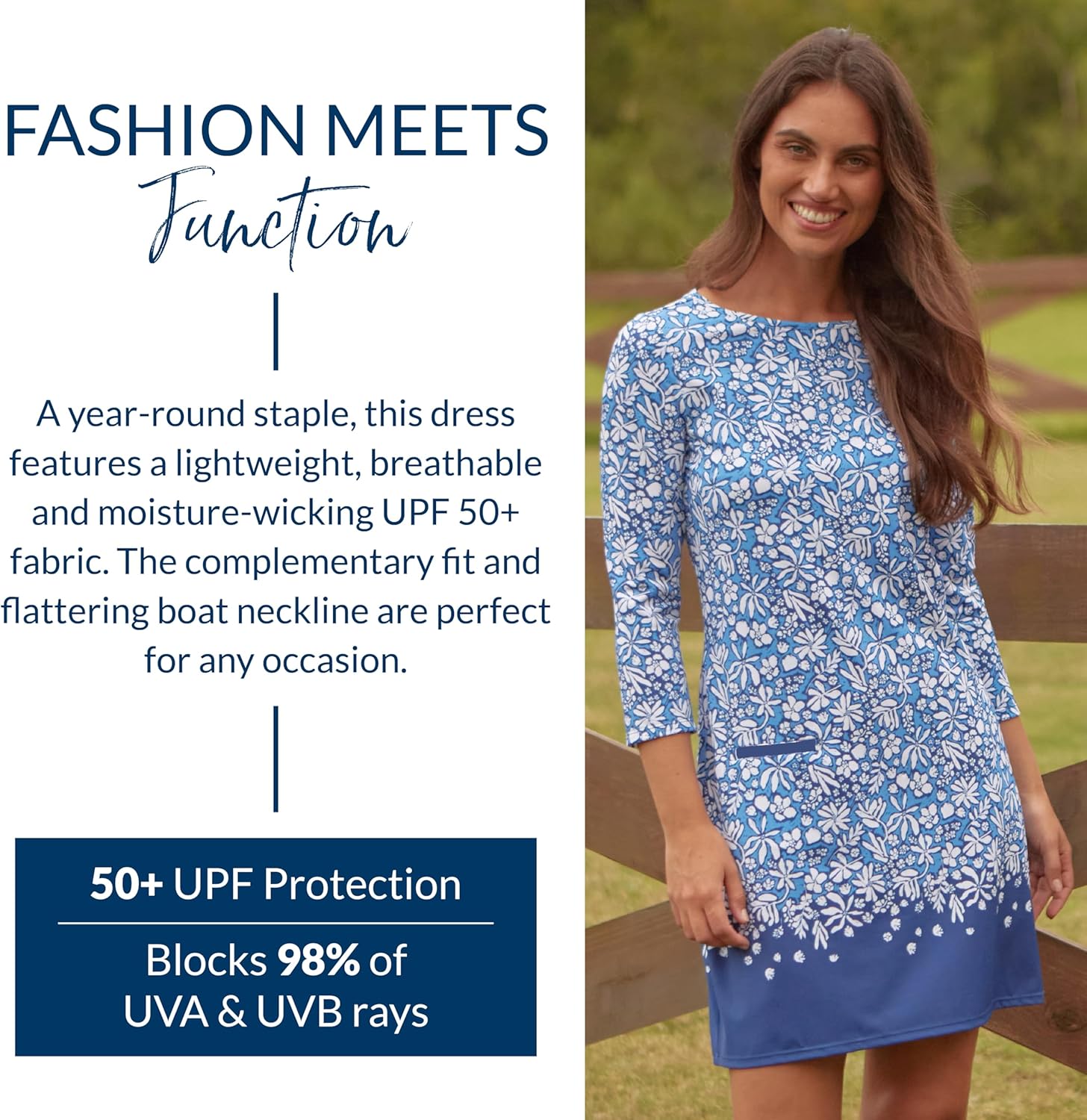 Cabana Life Shift Dress, UPF 50+ Sun Protection Casual Dress, Boat Neckline, Quarter Sleeve, Womens Fashion - Image 4