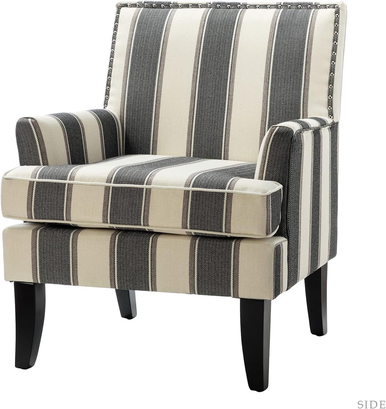 HULALA HOME Living Room Armchair Farmhouse Striped Accent Reading Chair with Wooden Legs & High Back Rest & Padded Armrest & Nail Head Trim for Lounge/Bedroom, Striped Black