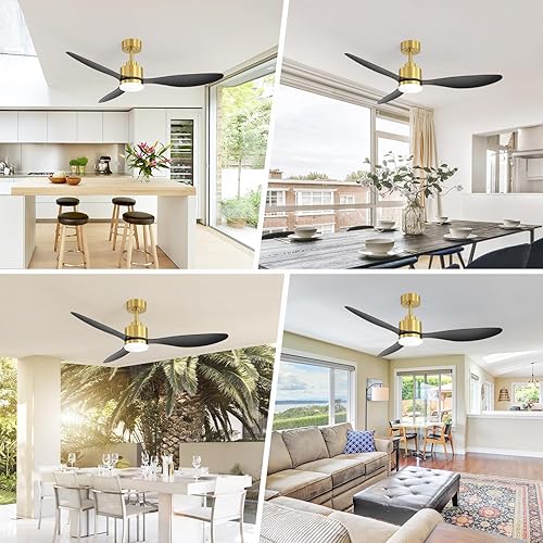 Miniatura 7 de Ventiladores de techo de 52 pulgadas con luces y control remoto, motor de CC silencioso, 3 aspas reversibles, ventilador de techo moderno dorado y