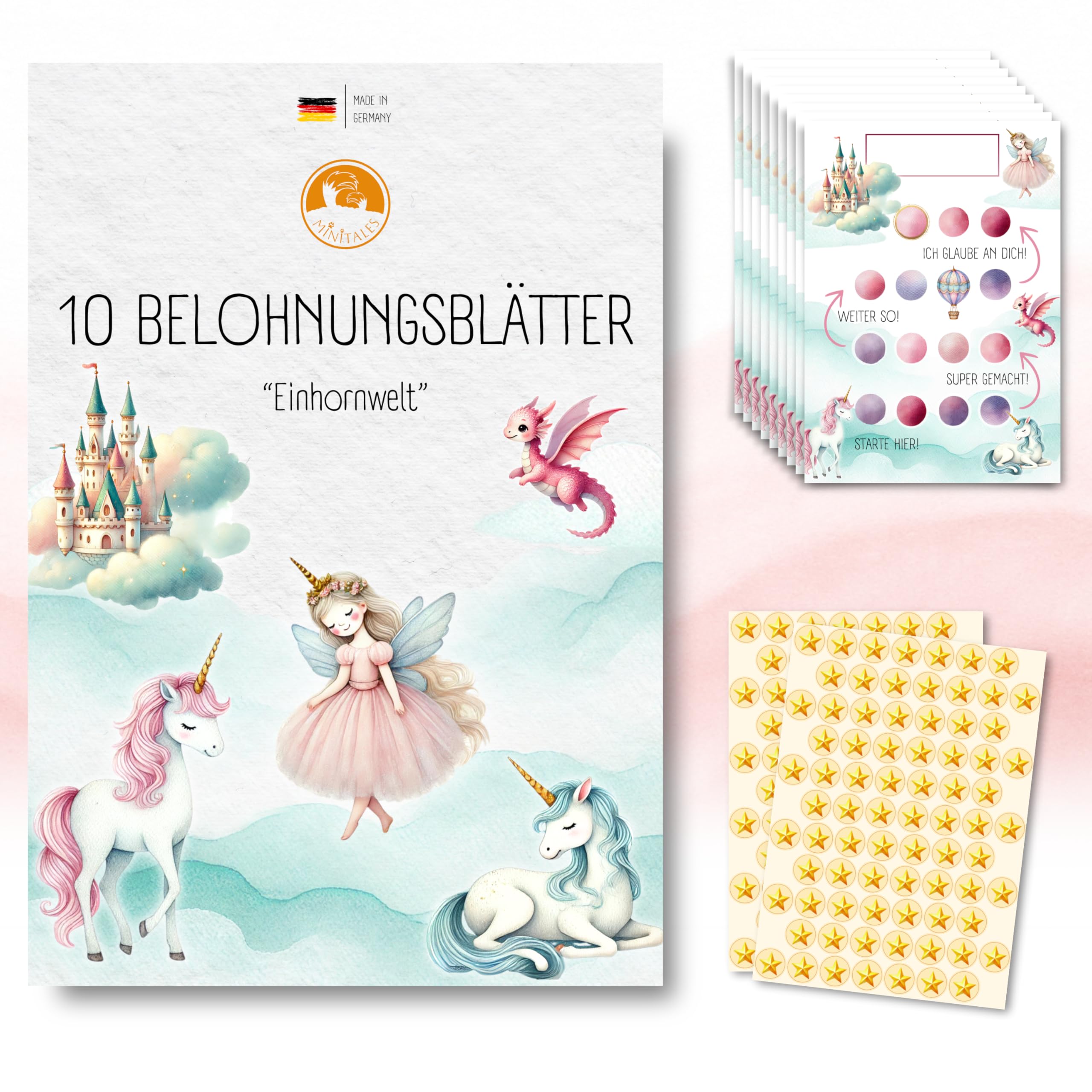 MINITALES Belohnungstafel Kinder – Belohnungssystem mit 10 Blättern & Stickern für Töpfchentraining, Routine & Aufgaben | Aufgabentafel & Routine Planer Kinder ab 3, 4, 6 Jahren