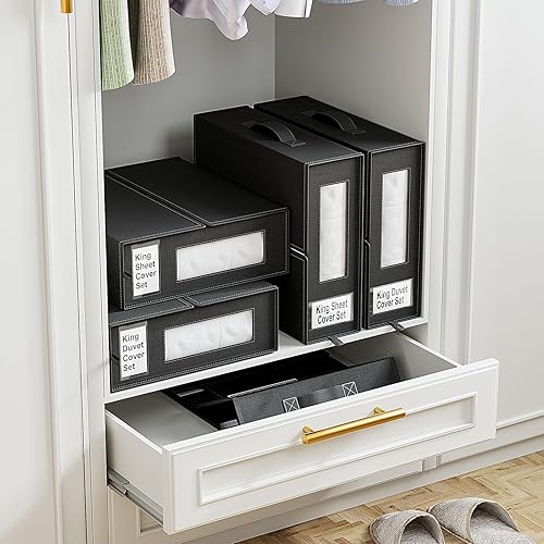 Miniatura 2 de Contenedores de almacenamiento para organizar sábanas, 4 cubos plegables para sábanas, bolsa de organización de armario de lino, caja de