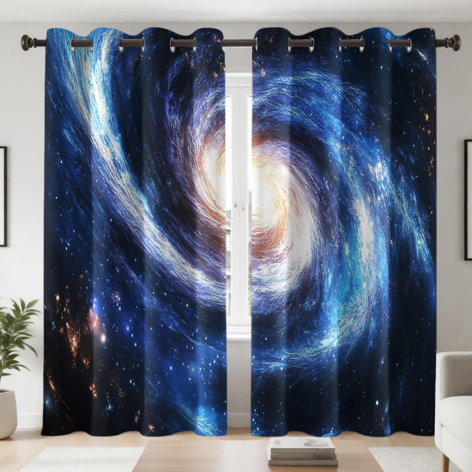 Rideaux Occultants Opaques,120L X 140H cm Trous Noirs de Galaxies Spirales Lot de 2, Rideaux Thermiques pour Chambre et Salon