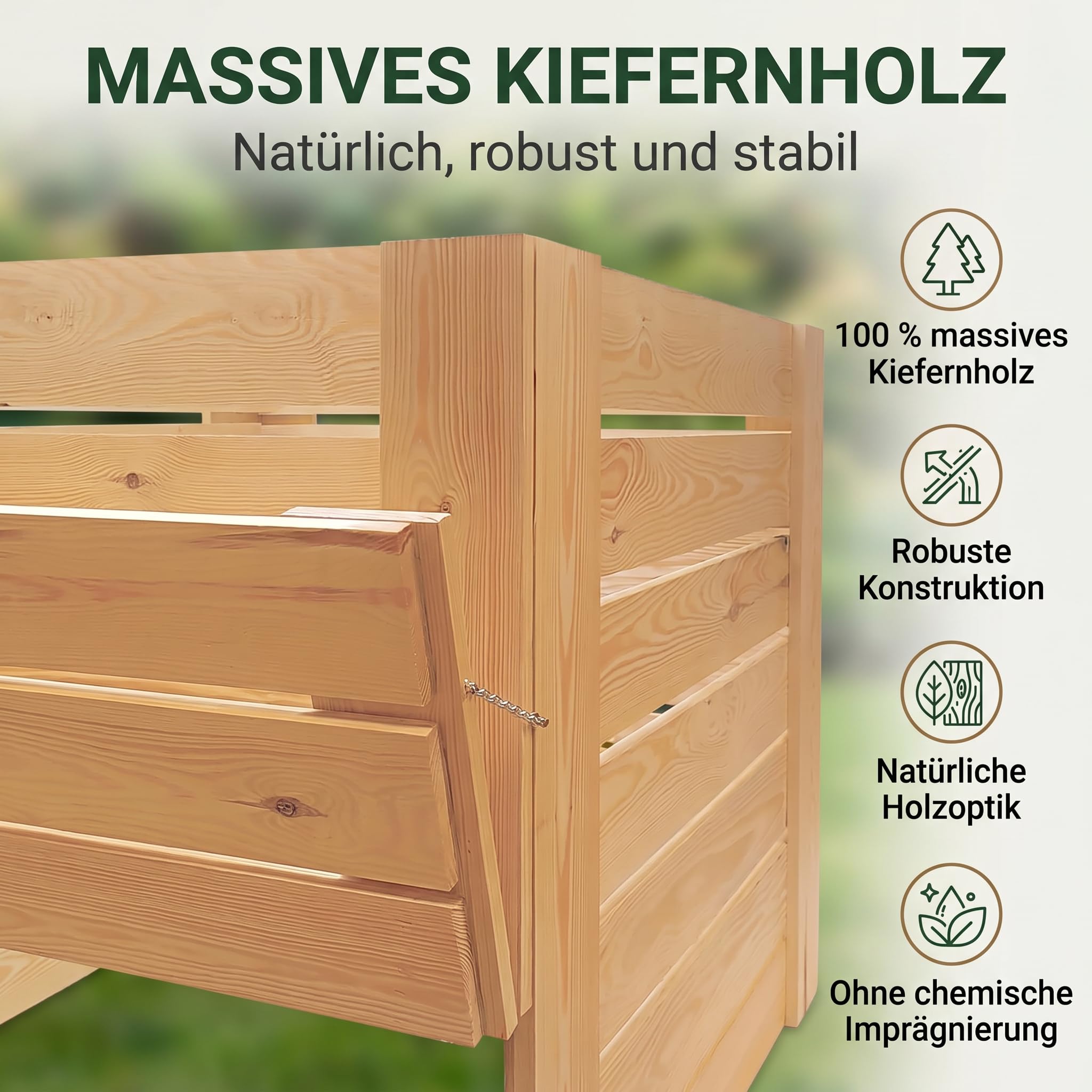 VELORA H&L Gartenkomposter 512 L - Komposter aus Naturholz mit Entnahmeklappe unten, Kompostbehälter für Garten- und Küchenabfälle
