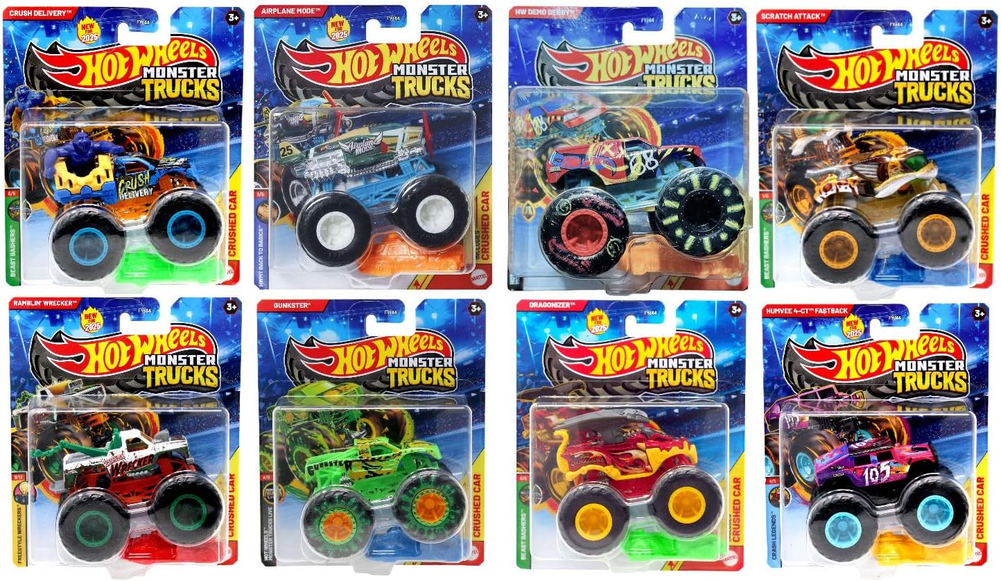 Hot Wheels Monster Trucks, FYJ44-993G Bundle, Die-Cast Vehicles with Oversized Wheels, Ages 3+