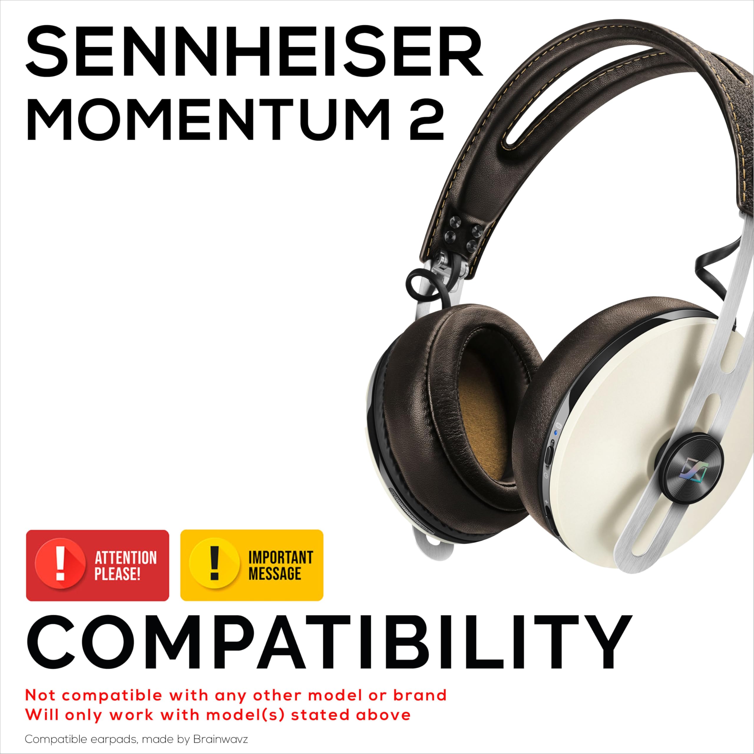 Coussinets de rechange pour casque Sennheiser Momentum 2 – Cuir PU souple et mousse à mémoire de forme pour plus de confort (noir) Brainwavz