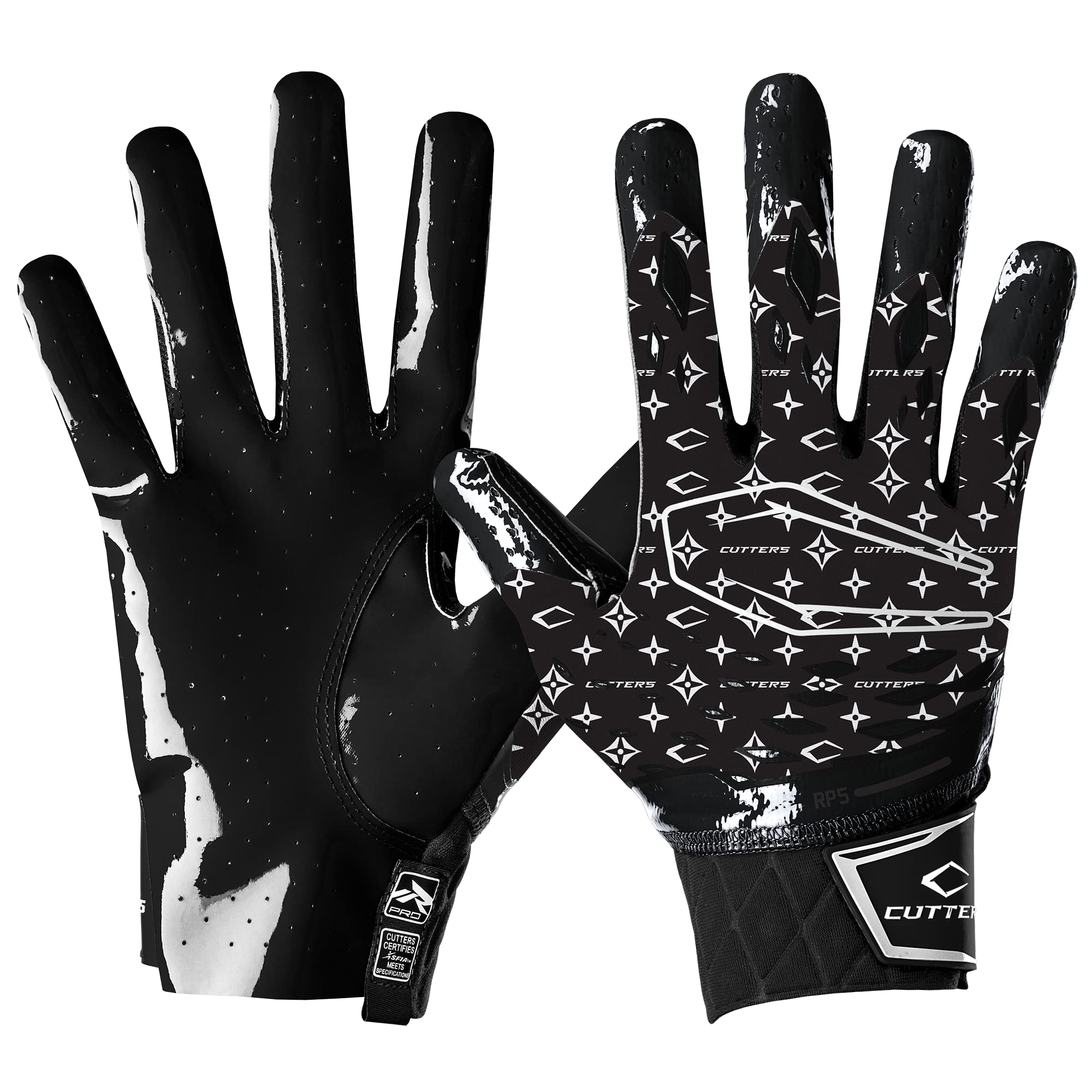 CUTTERS Limited Edition Football Gloves - Rev Pro 5.0 - Ultra Grip Anti-Slip Wide Receiver (1 Pair) (LUX Black/White, Large)