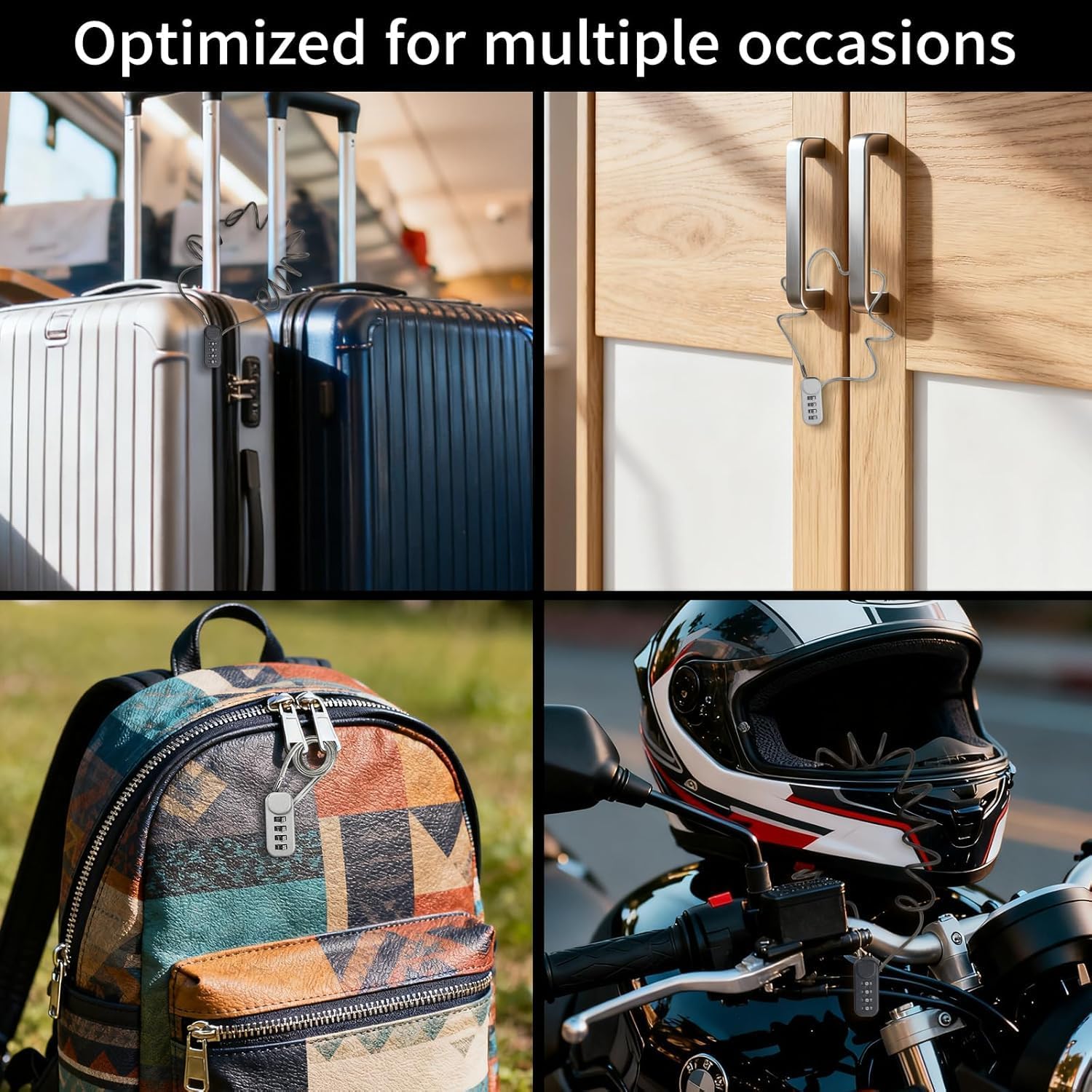 4-Digit Combination Cable Padlock with 24 inch (60 cm) Flexible Steel Cable, Small Lock for Locker,Luggage, Backpack,Cabinet,Gym Bag,Toolbox,Travel,Gray (1, Gray)