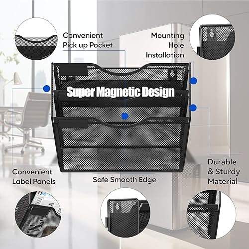 Miniatura 9 de Archivador magnético de 5 niveles  para archivadores, refrigerador, pizarra, oficina, sin perforación, gran capacidad, soporte magnético negro