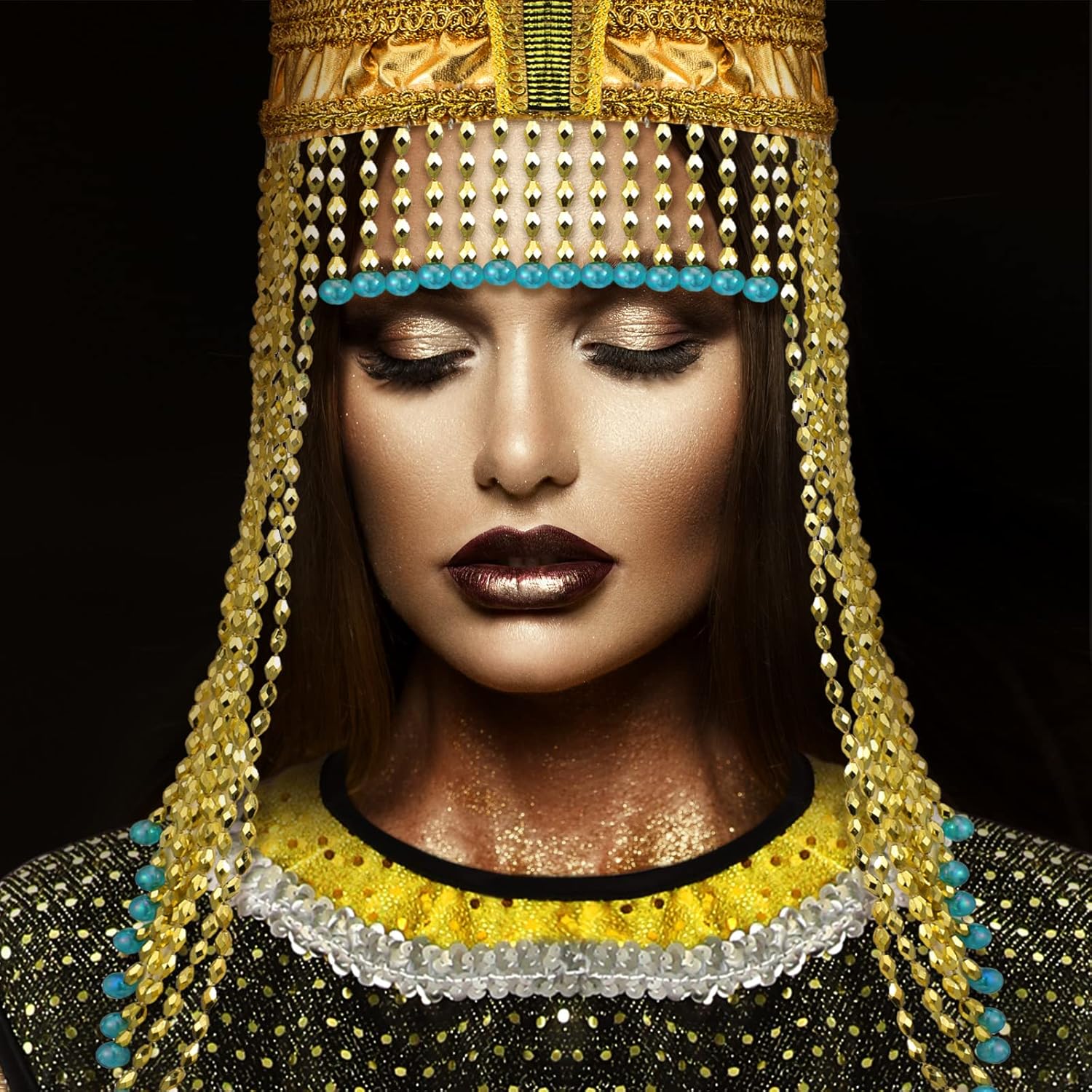 JenPen Egyptian Costume Women Queen Golden and Headband Snake Beaded Headpiece, Women's Egyptian Costume Accessories for Halloween Cosplay - Image 5