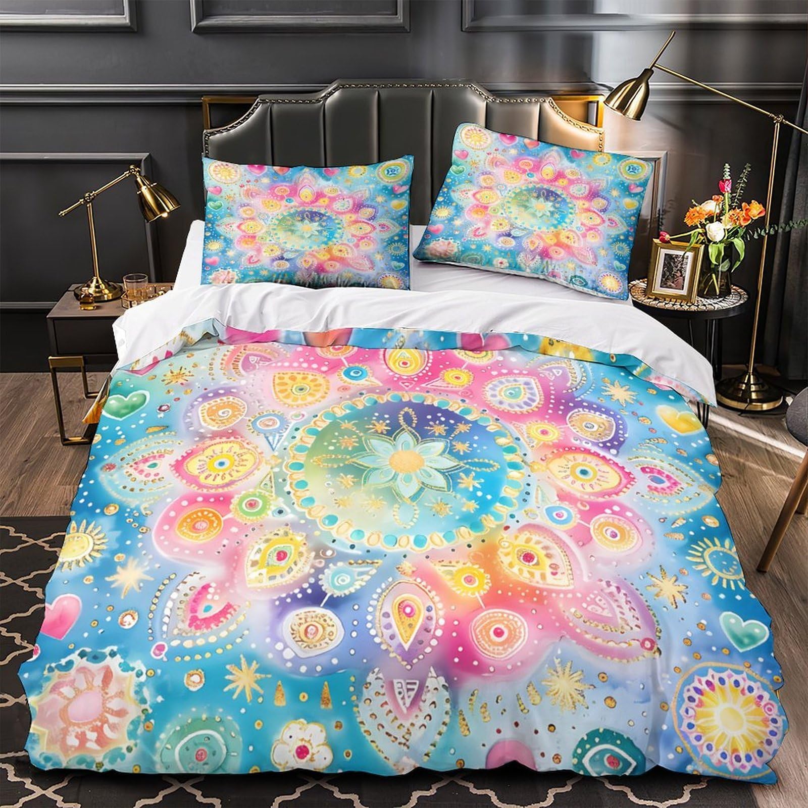 Housse de couette 140x200cm mandala 3D en microfibre douce premium