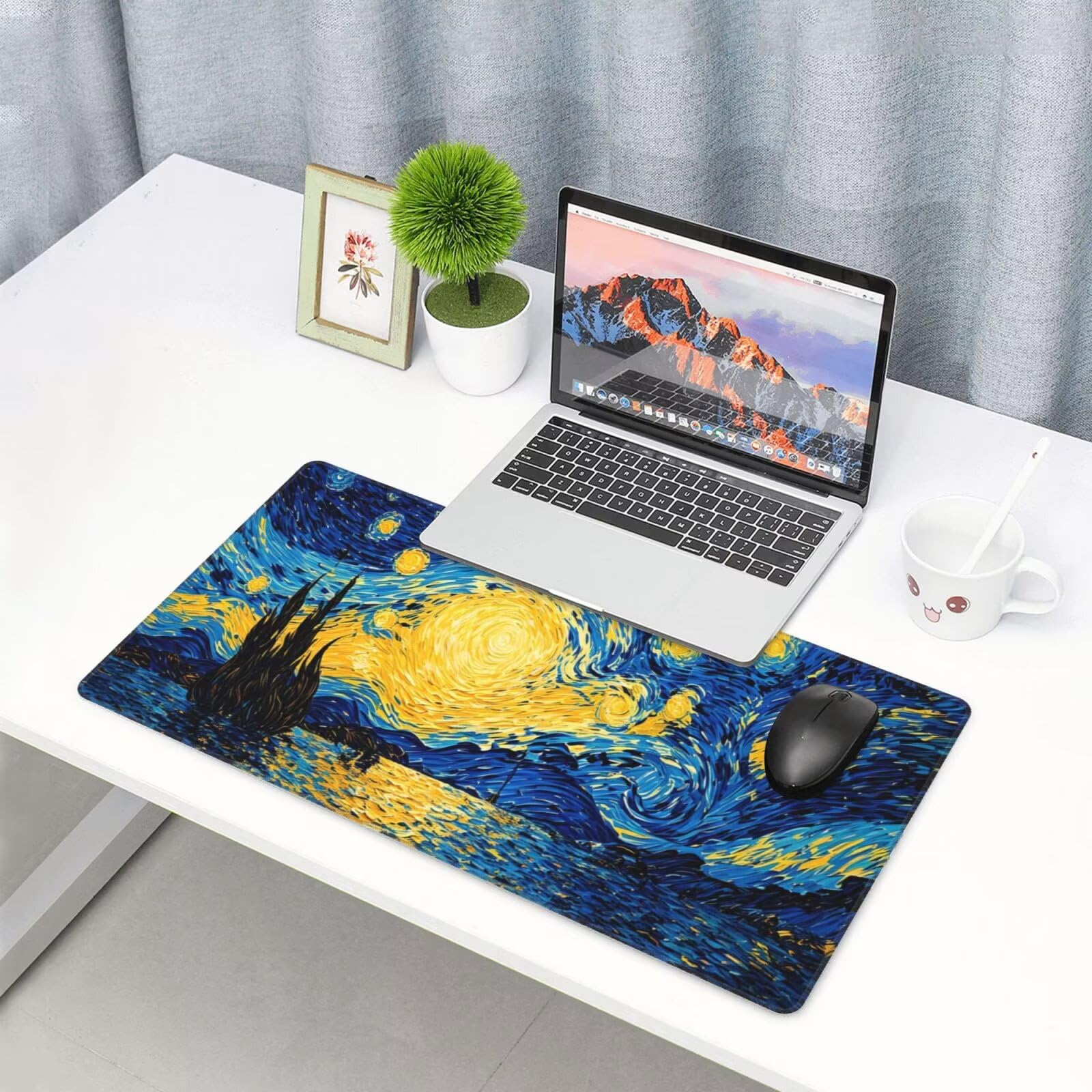 Tapis de Souris XXL 1200x600 mm, Bleu Tapis de Souris Ciel étoilé Tapis Souris XXL 120 X 60 CM, Antidérapant sous Main Bureau à Bords Cousus, Mouse Pad avec Surface en Caoutchouc antidérapant U-793