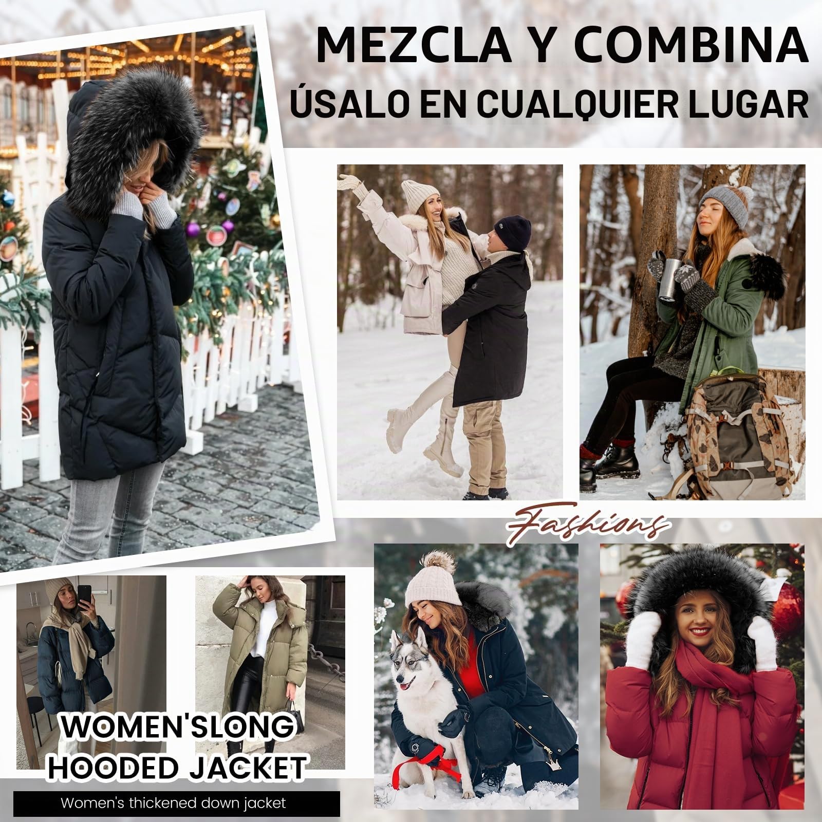 Abrigos Mujer Invierno Parkas Larga Plumifero Plumon Forro Polar Chaqueta Acolchada con Cremallera Sudadera con Capucha Desmontable de Piel Artificial para Deportes al Aire Libre