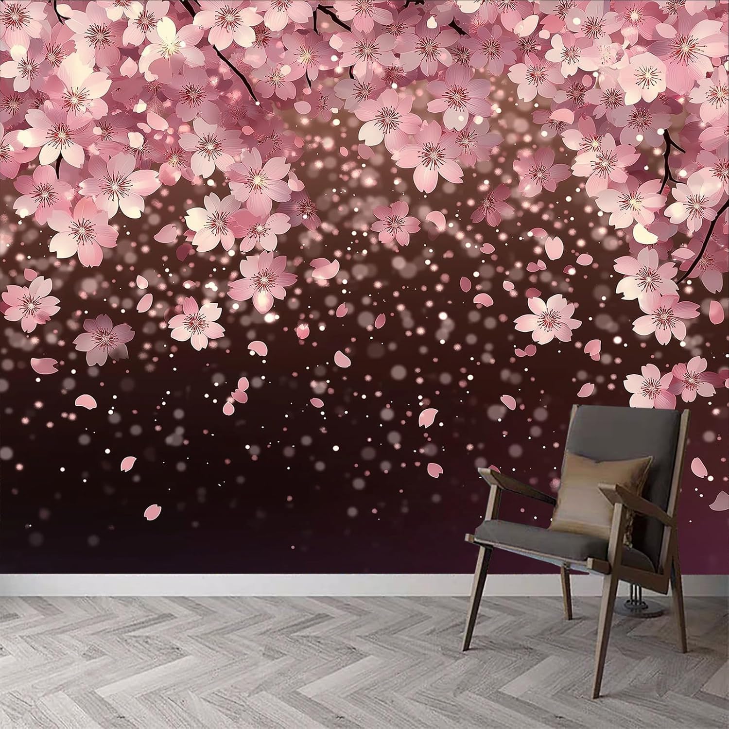 Papier peint fleurs de cerisier pour une chambre parentale zen