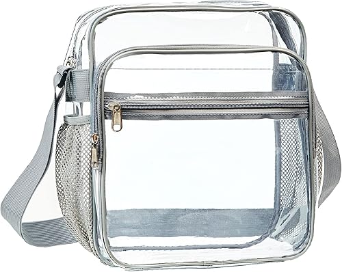 Vista 9 de Bolsa transparente aprobada para estadios, bandolera transparente con correa ajustable para conciertos, eventos deportivos Negro