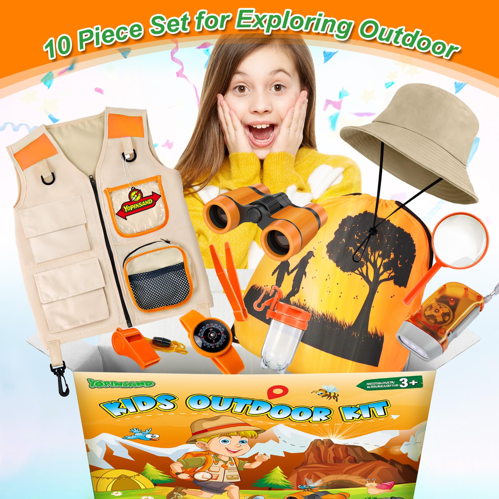 Explorer Costume Kids with Safari Vest & Hat, Kids Explorer Kit & Bug Catcher Kit with Binoculars - Image 2