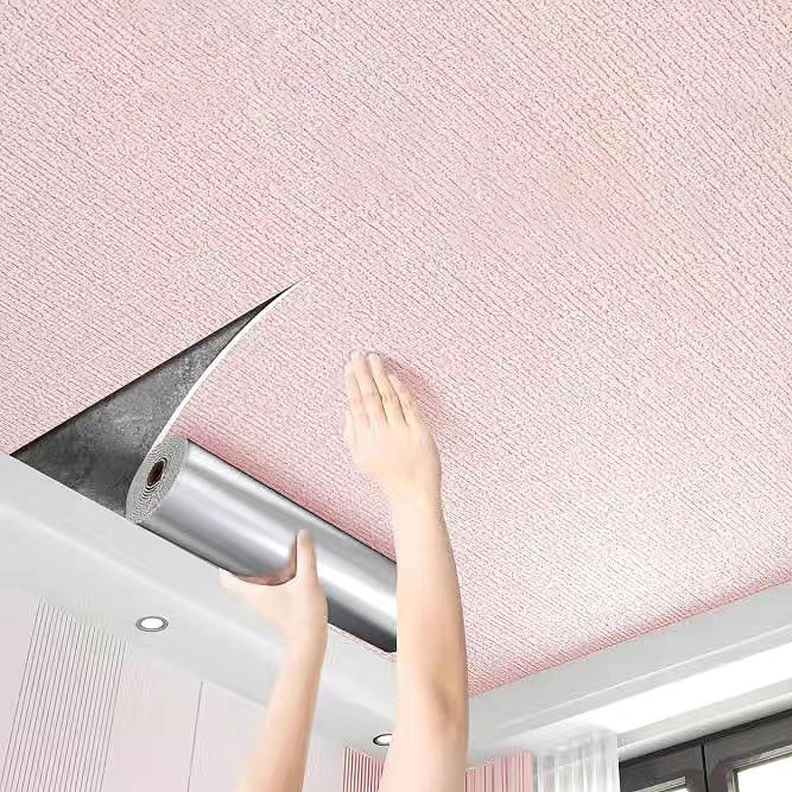 Dekoracyjne sufity bez płytek, samoprzylepne płytki sufitowe z PCV, polistyrenowe płyty, panele, swobodnie montowane, do sypialni, kuchni, sufitu salonu Home Decor(Pink,0.5 * 20m)