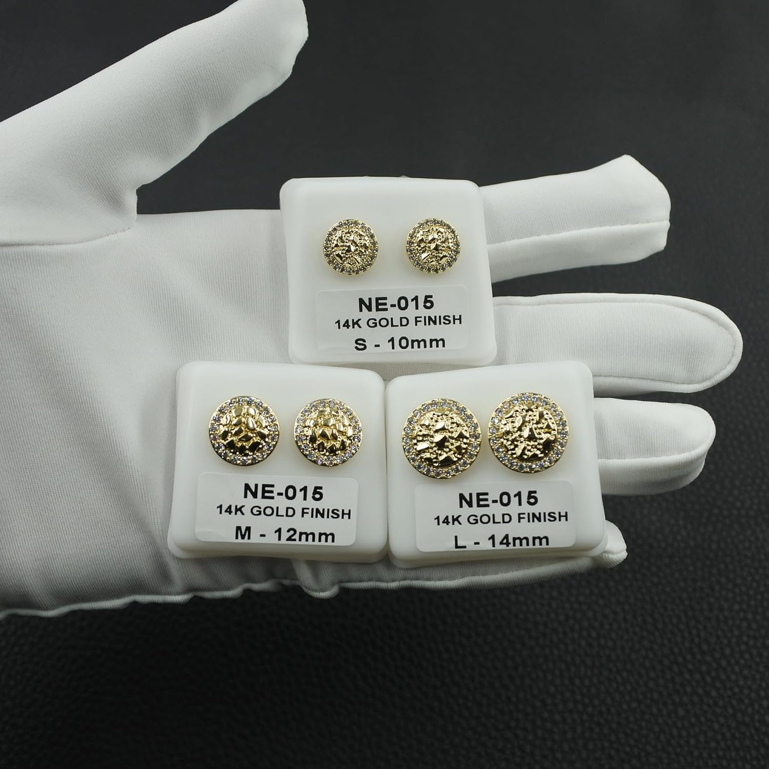 14K Gold Plated Nugget Earrings For Men Women,Round Textured Cookie Nugget Stud Earring,Hip Hop Cubic Zirconia Round Shape Studs Gold - Image 6