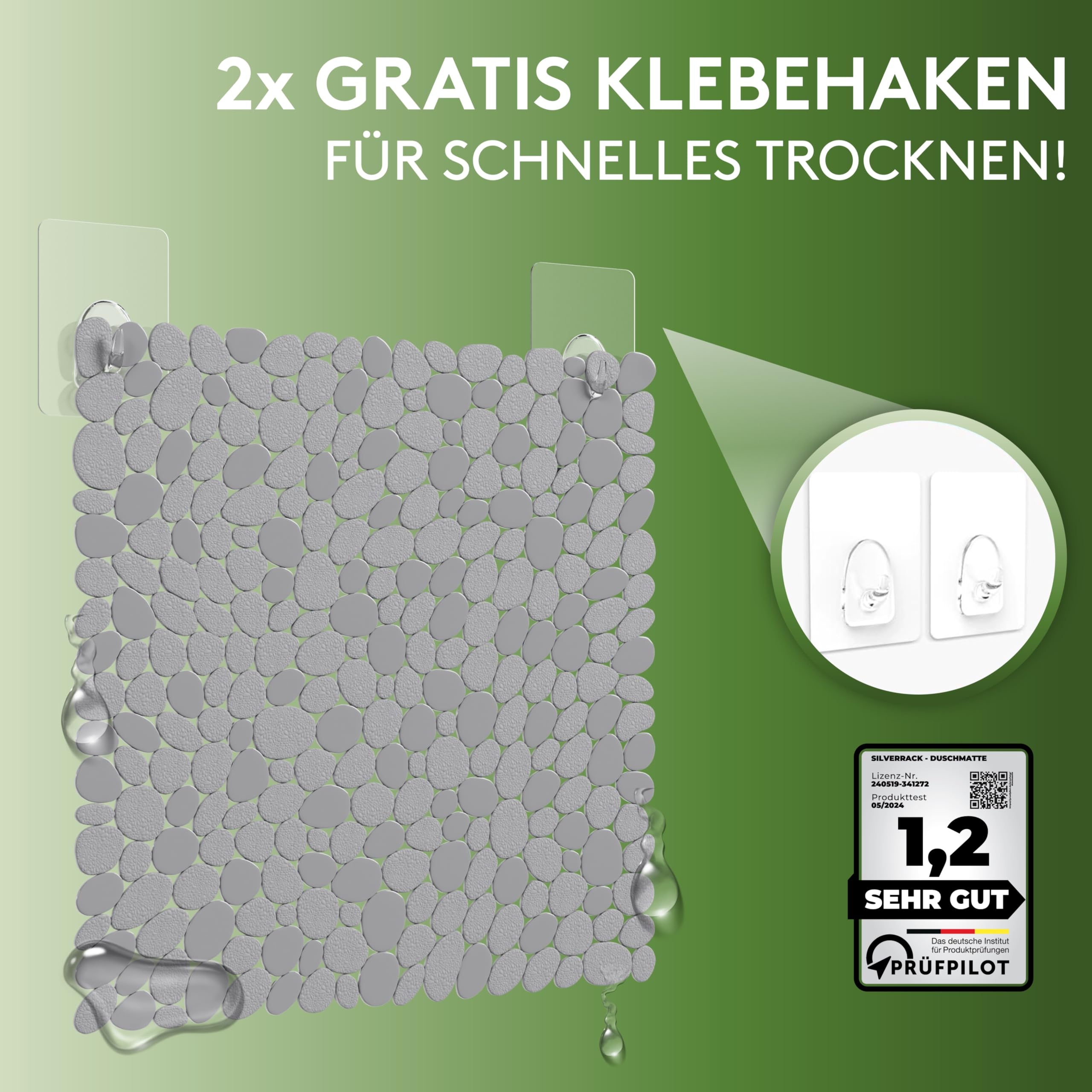 SilverRack DermaSensitivo Tapis de douche antidérapant 53 x cm gris sans BPA pour enfants bébés
