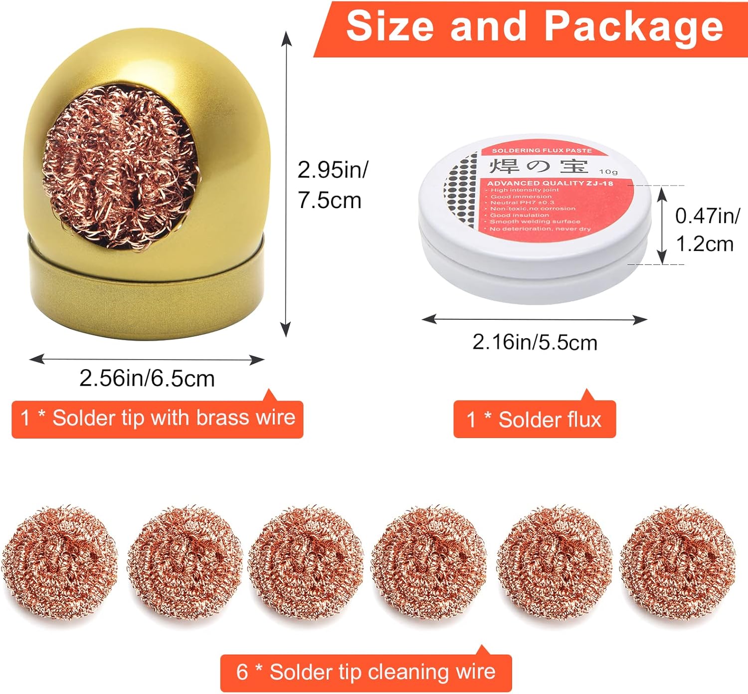 Soldering Iron Tip Cleaner Kit, AHIER Solder Tip Cleaning Brass With Holder, Soldering Rosin Flux Paste(0.35 oz / 10 g), 6pcs Replacement Solder Tip Cleaning for Cleaning Soldering Irons and Tips