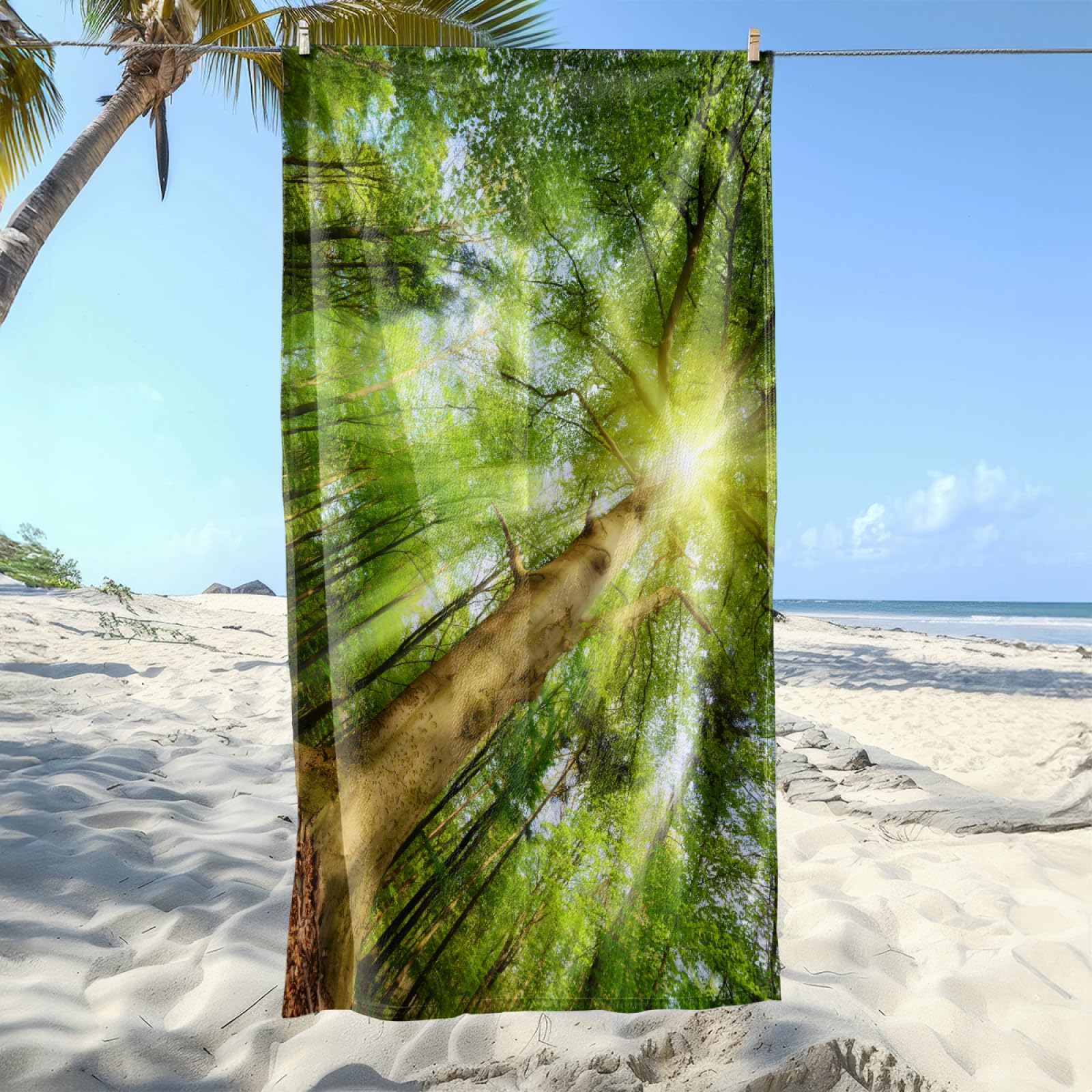 Toalla Playa Verde Marrón Claro Toallas Baño Suave Toalla Microfibra Sin Arena Toallas de Baño Piscina Ducha Absorbente Secado Rápido Beach Towel para Viajes, Natación, Camping 150x180cm
